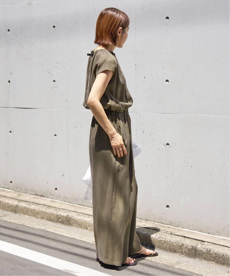 追加》キュプラギャザーネックオールインワン（つなぎ／オールインワン 