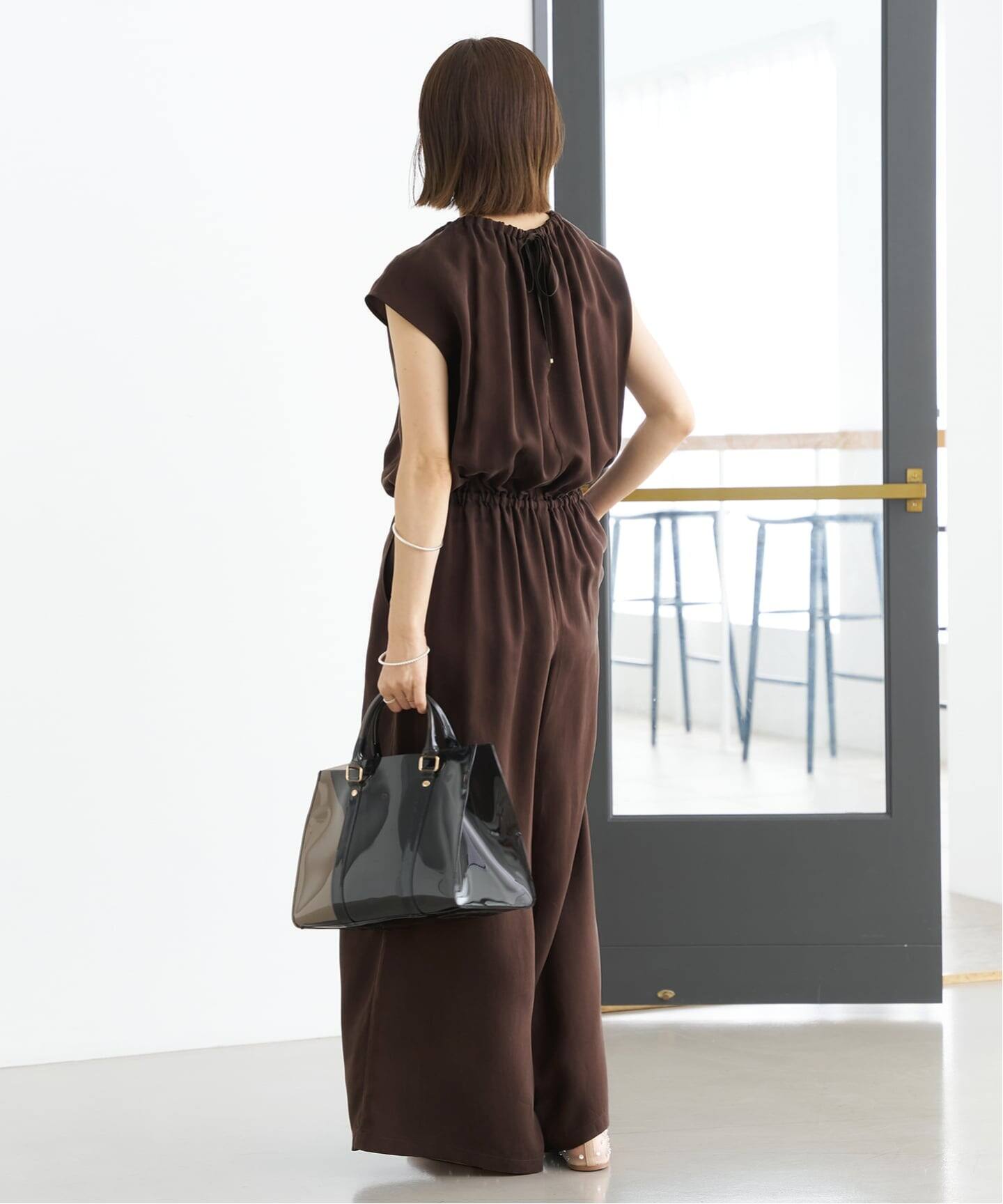 新品未使用　IENA キュプラギャザーネックオールインワン　ネイビー　38 イエナ IENA 《追加》キュプラギャザーネックオールインワン