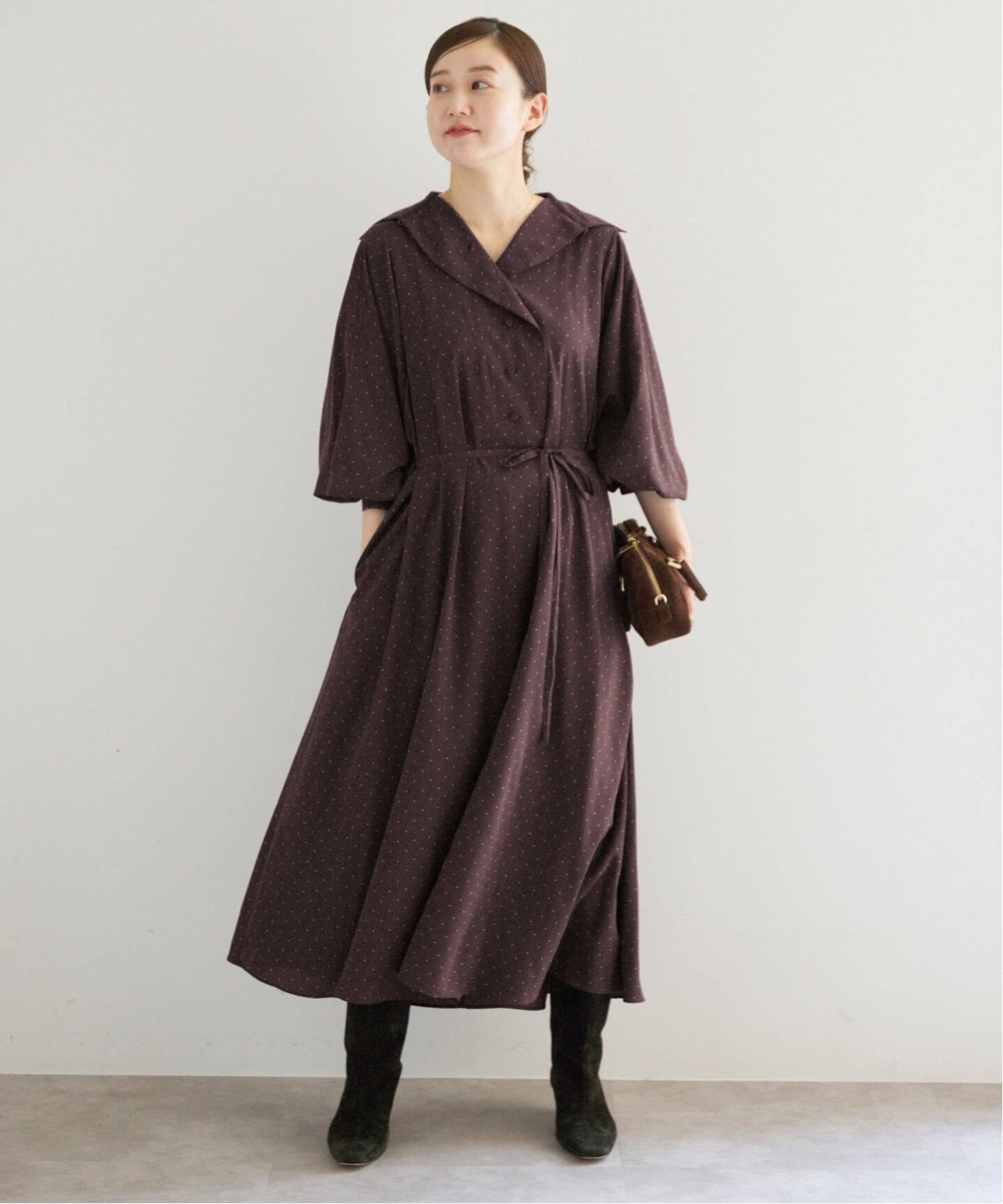 【美品】イエナ 24AW ドットサッシュワンピース オーバーサイズ ブラック 黒 WEB限定/追加3》ドットサッシュワンピース（ワンピース）｜IENA