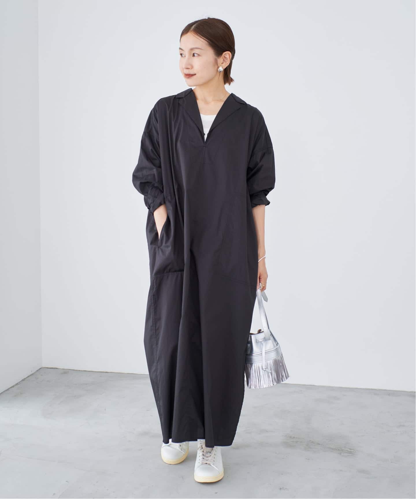 IENA ハイカウントツイルシャツワンピース　ブラック WEB限定/追加》ハイカウントツイルシャツワンピース（ワンピース