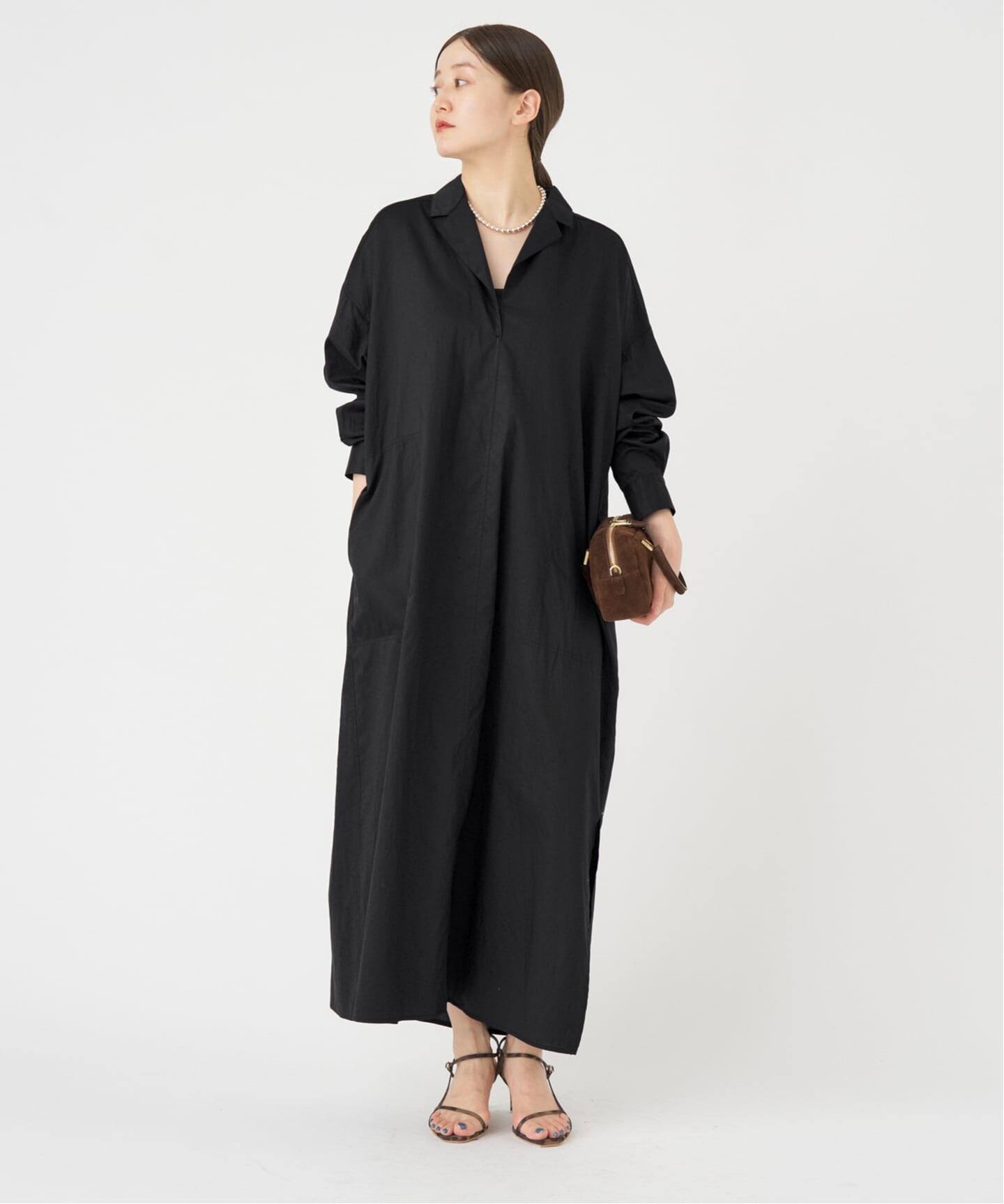 美品　IENA イエナ　24AW　ハイカウントツイルシャツワンピース　黒 ハイカウントツイル シャツワンピ（シャツワンピース）｜IENA