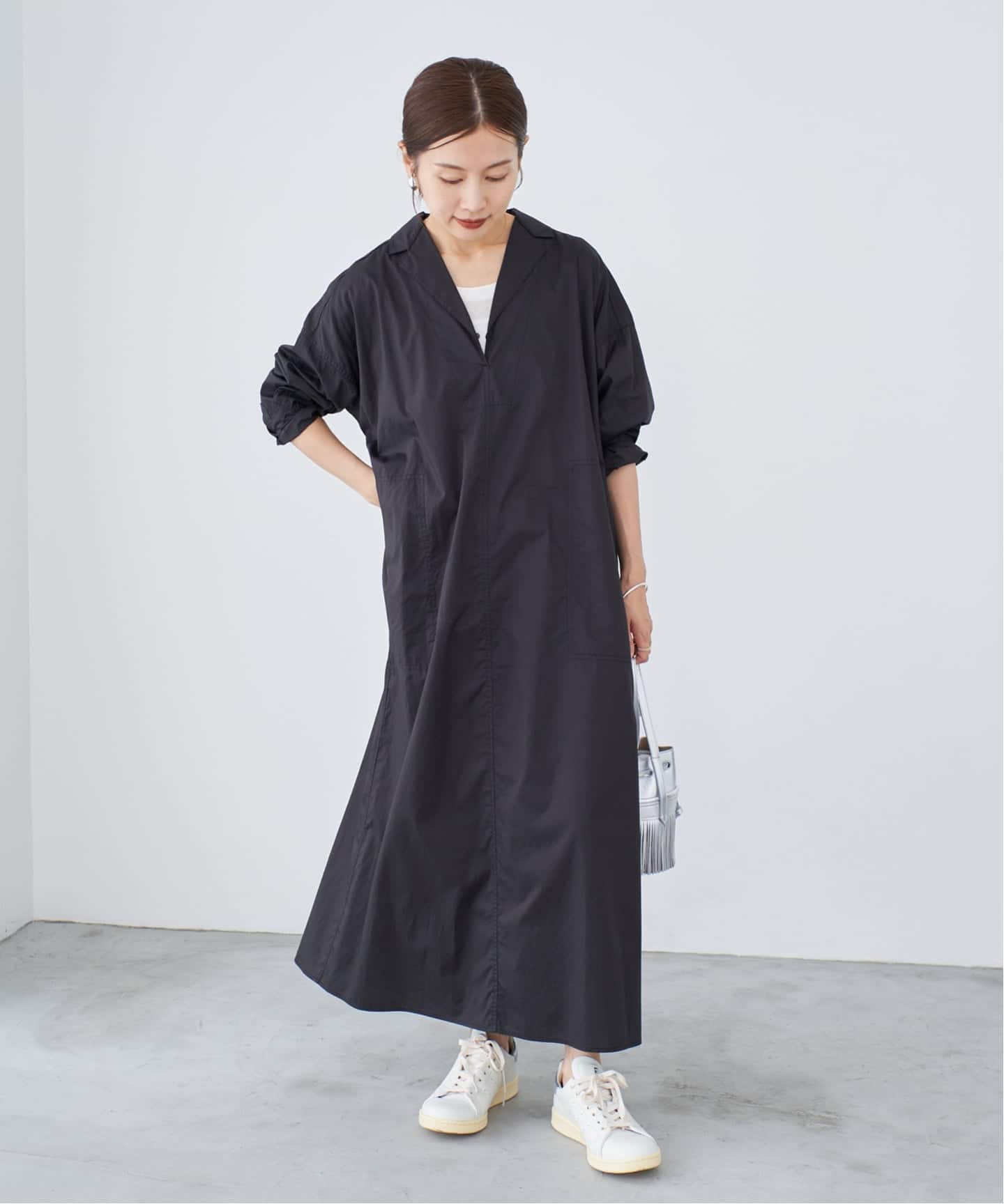 美品　IENA イエナ　24AW　ハイカウントツイルシャツワンピース　黒 ONIT/オニット TIGHT SHIRTS（シャツ／ブラウス）｜IENA（イエナ