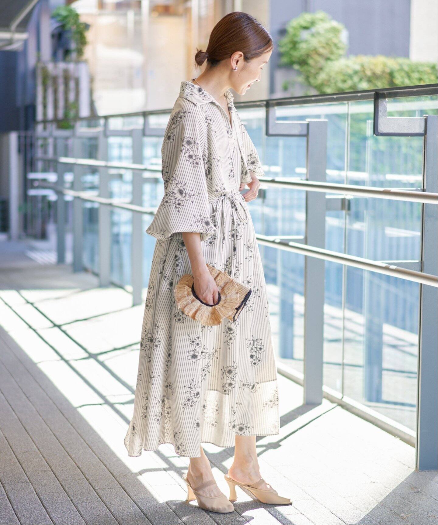 追加予約》ストライプフラワーサッシュワンピース（ワンピース）｜IENA  