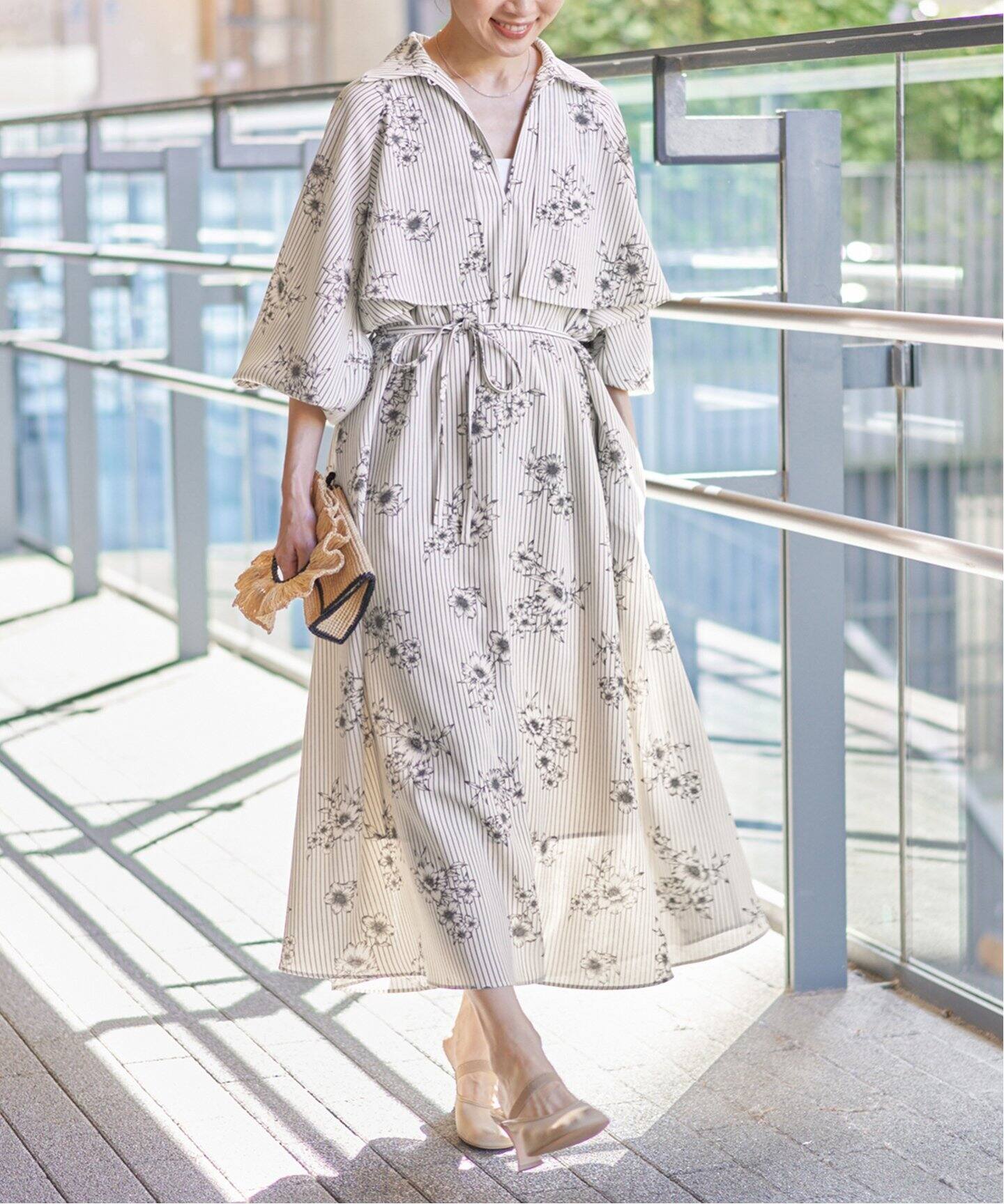 追加予約》ストライプフラワーサッシュワンピース（ワンピース）｜IENA  