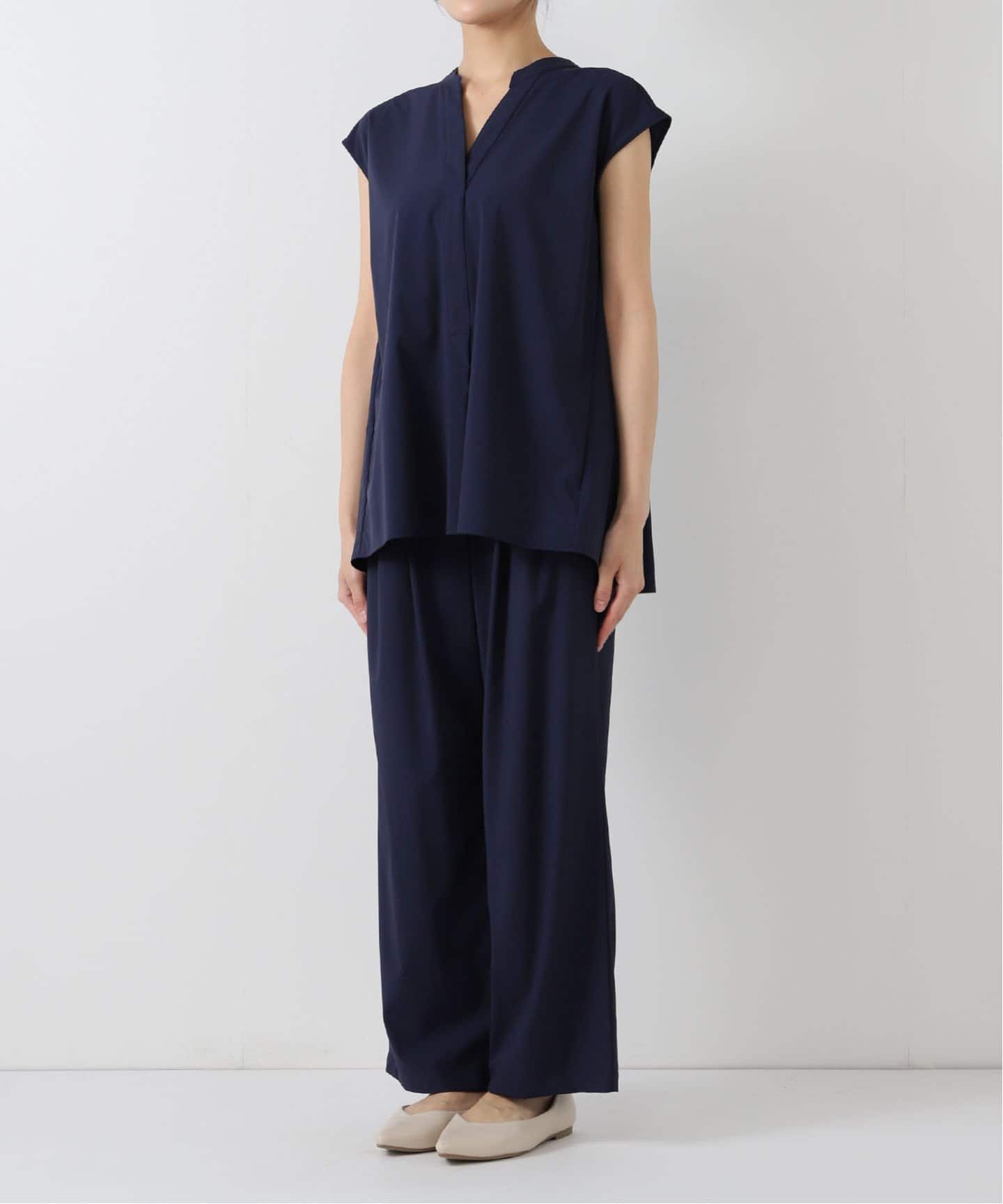 防しわ性/撥水/接触冷感/2枚セット》ナイロンブラウス×パンツセット