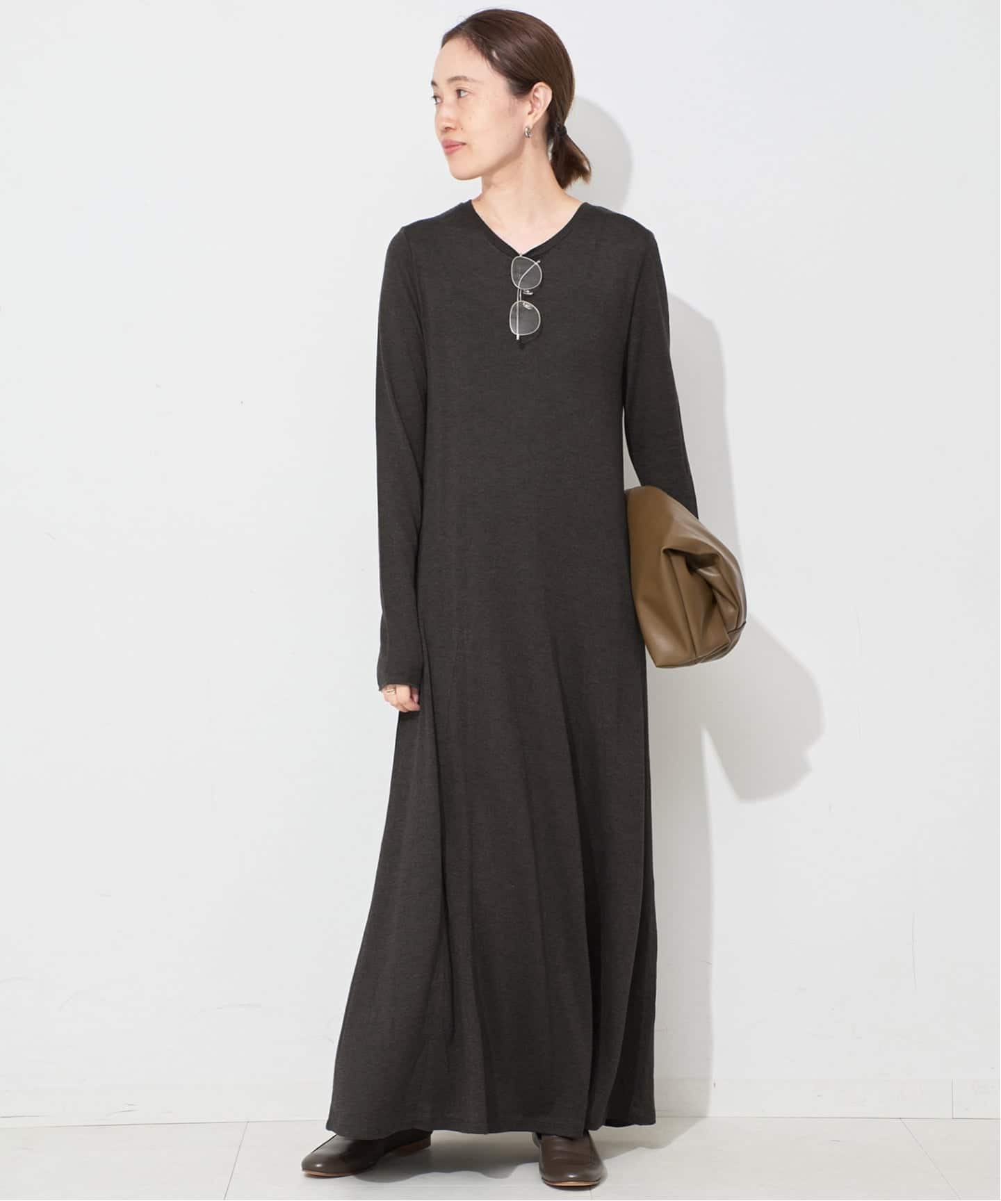 ウール混ジャージーフレアワンピース　グレー　スローブイエナ ウール混ジャージーフレアワンピース（ワンピース）｜SLOBE IENA