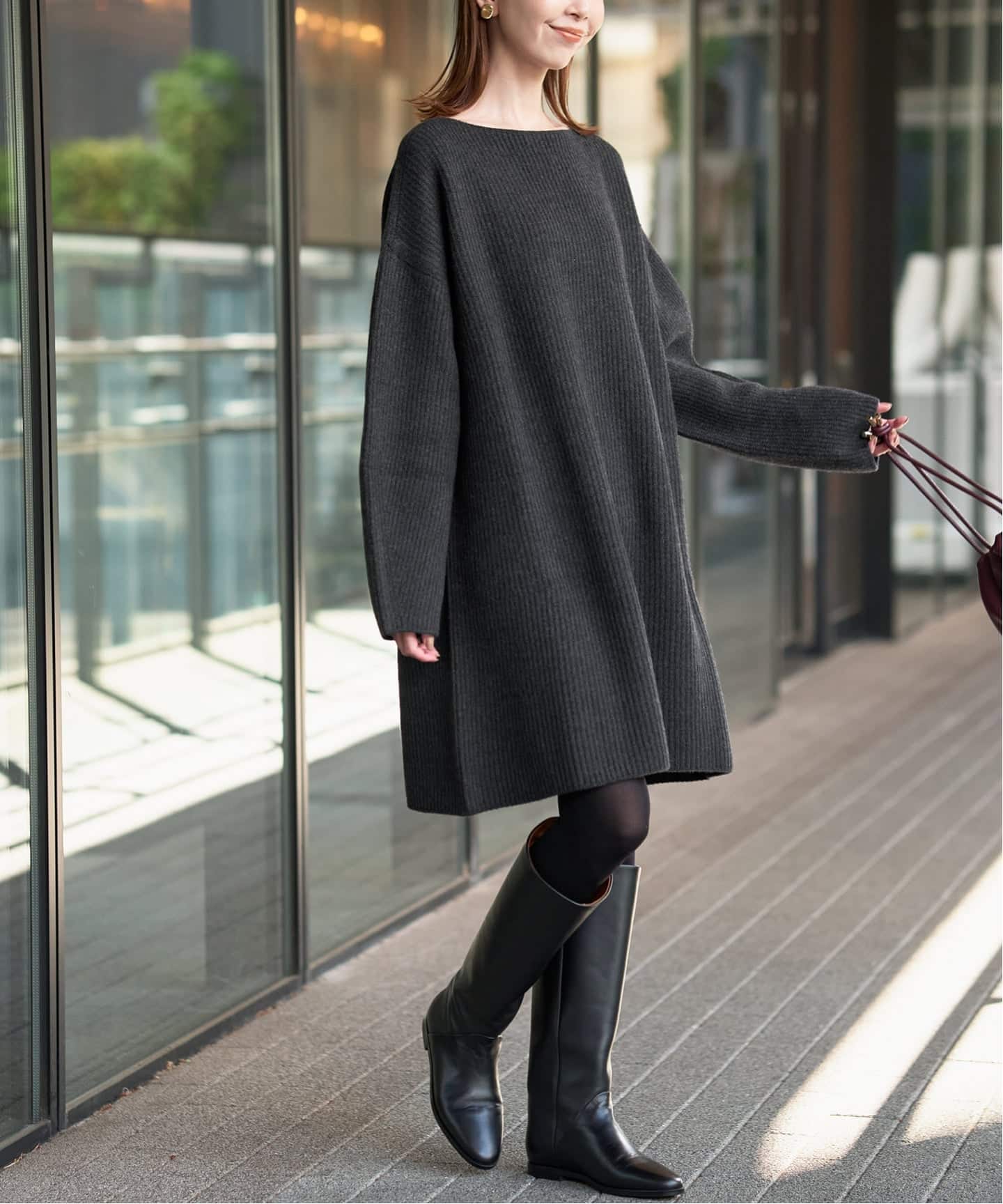 新品 SLOBE IENA ファインウールニットミニワンピース グレー 23AW WEB限定/追加》ファインウールニットミニワンピース（ワンピース