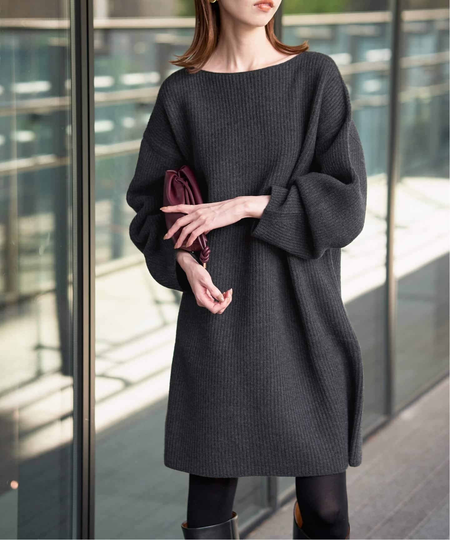 新品 SLOBE IENA ファインウールニットミニワンピース グレー 23AW 追加4》ファインウールニットミニワンピース | スローブ イエナ(SLOBE