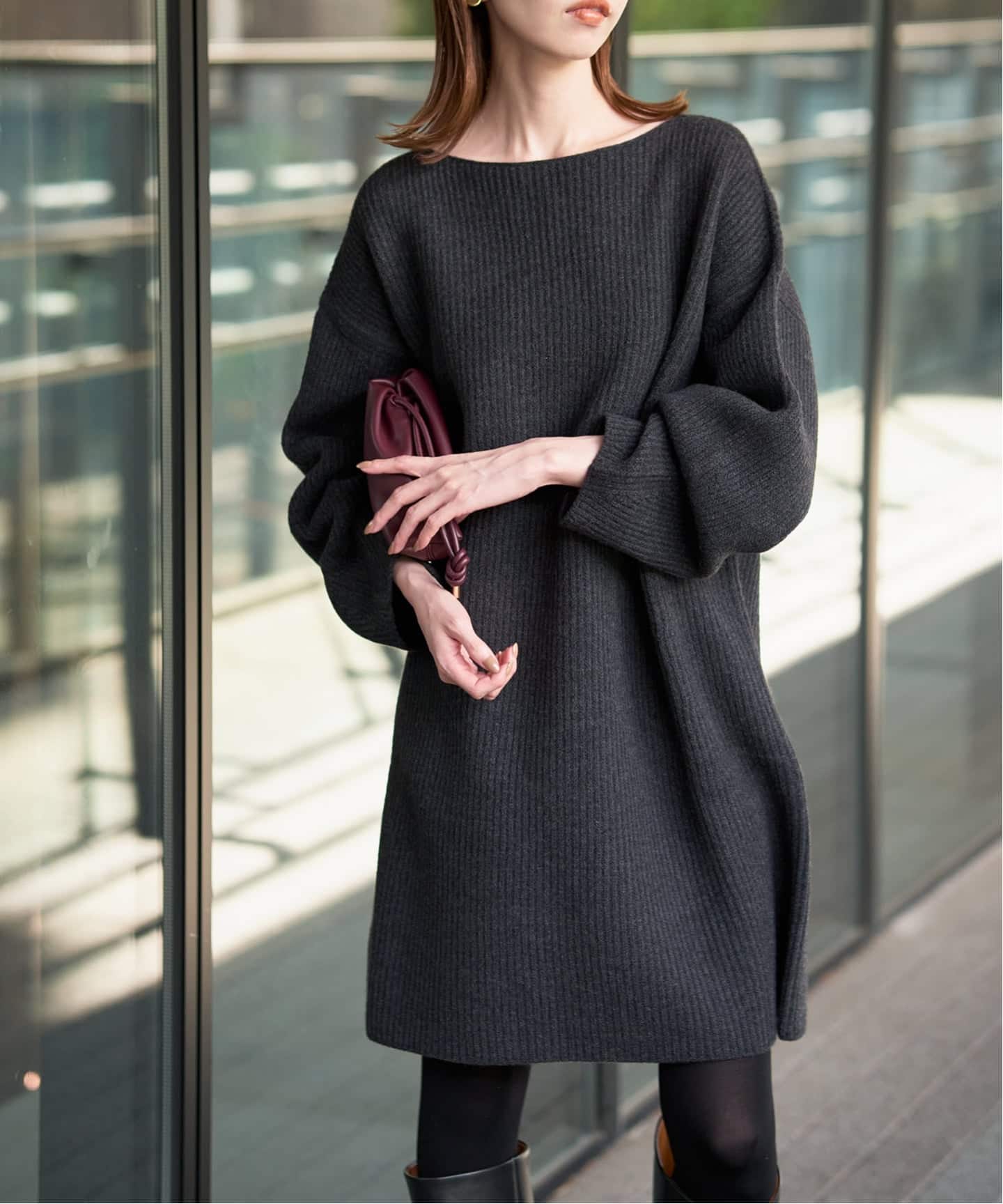 新品 SLOBE IENA ファインウールニットミニワンピース ブラック 黒 WEB限定/追加》ファインウールニットミニワンピース（ワンピース