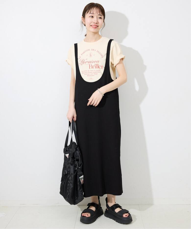 2枚セット/ウォッシャブル》ジャージジャンパースカート×5分袖 Tシャツ 