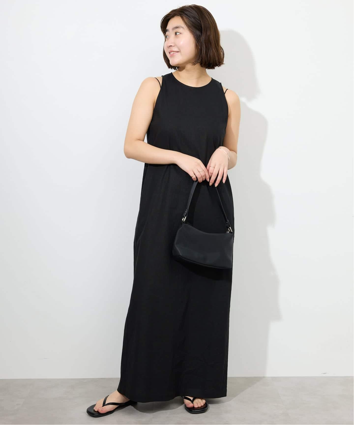 WEB限定/追加》リネンレーヨンノースリーブナローワンピース
