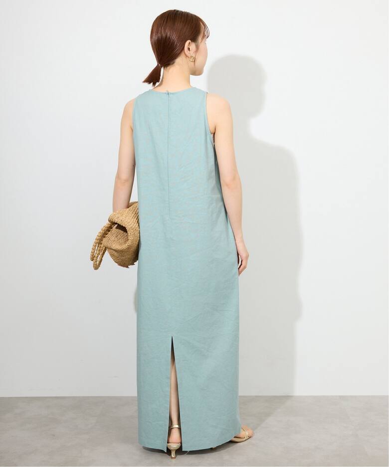 ボリュームスリーブストライプリネン混ワンピース SLOBE IENA  