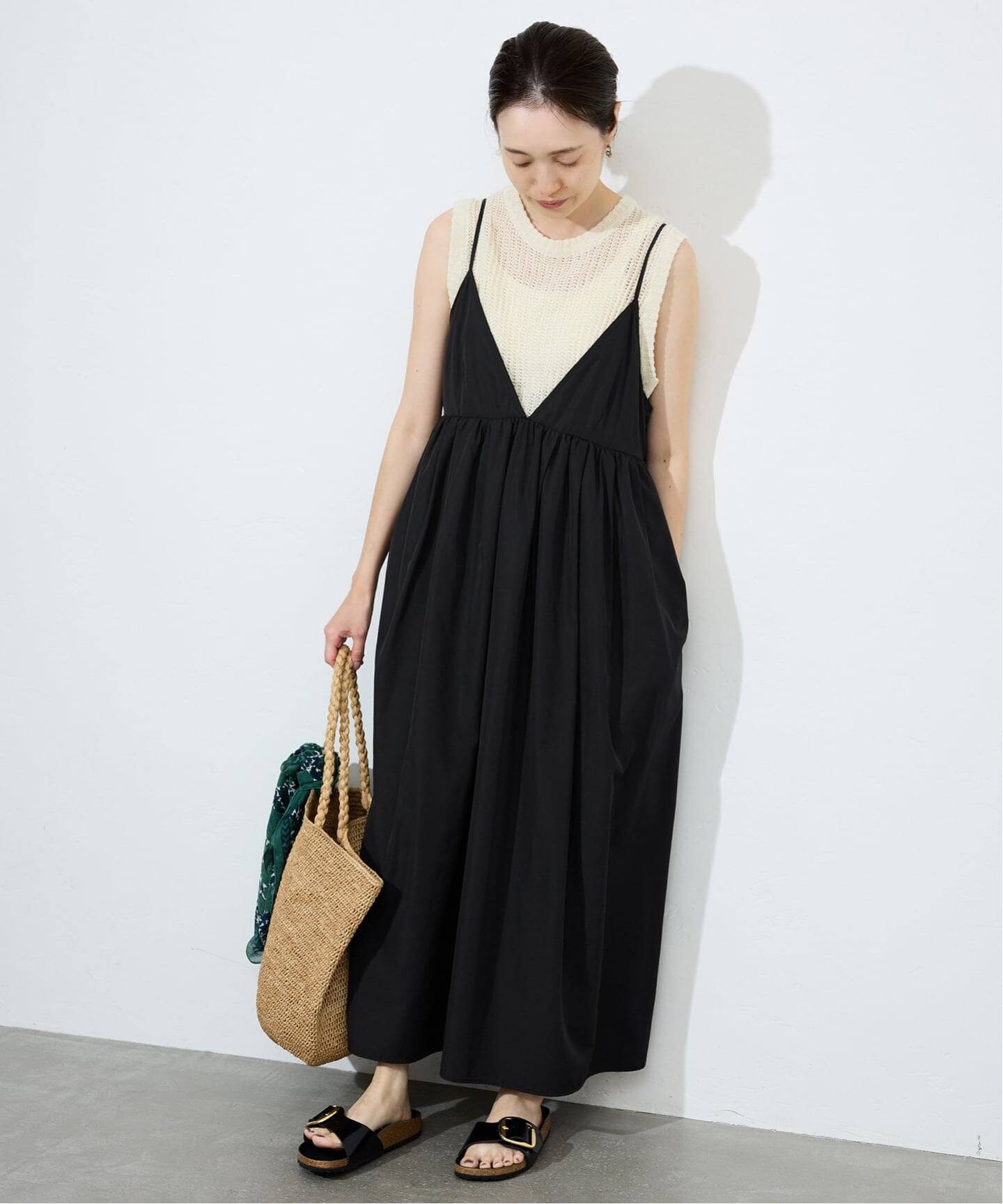 WEB限定/追加2》タフタギャザーキャミワンピース（ワンピース）｜SLOBE