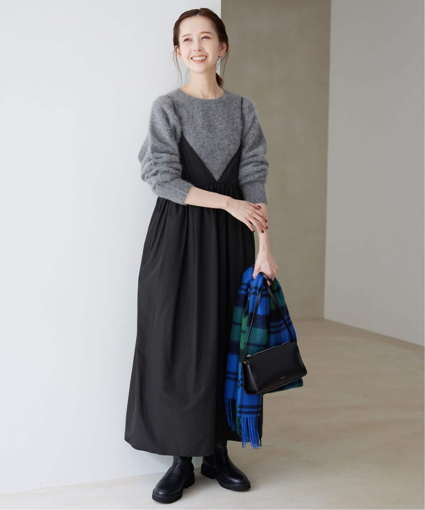 SLOBE IENA タフタギャザーキャミワンピース/36/ブラック WEB限定/追加》タフタギャザーキャミワンピース（ワンピース