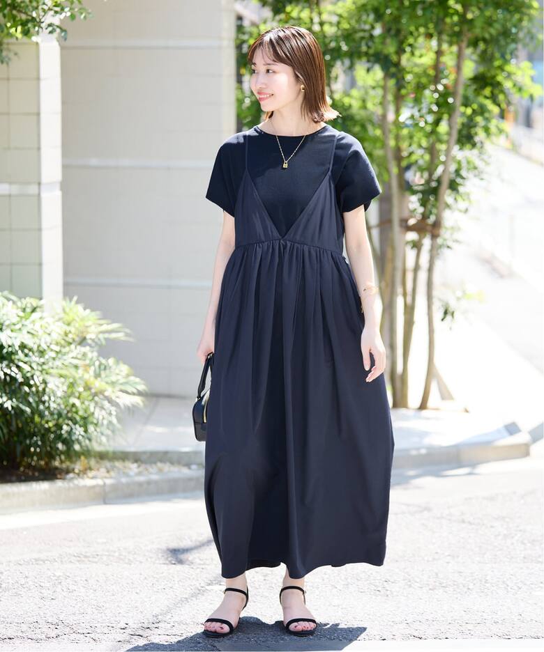 WEB限定/追加3》タフタギャザーキャミワンピース（ワンピース）｜SLOBE  