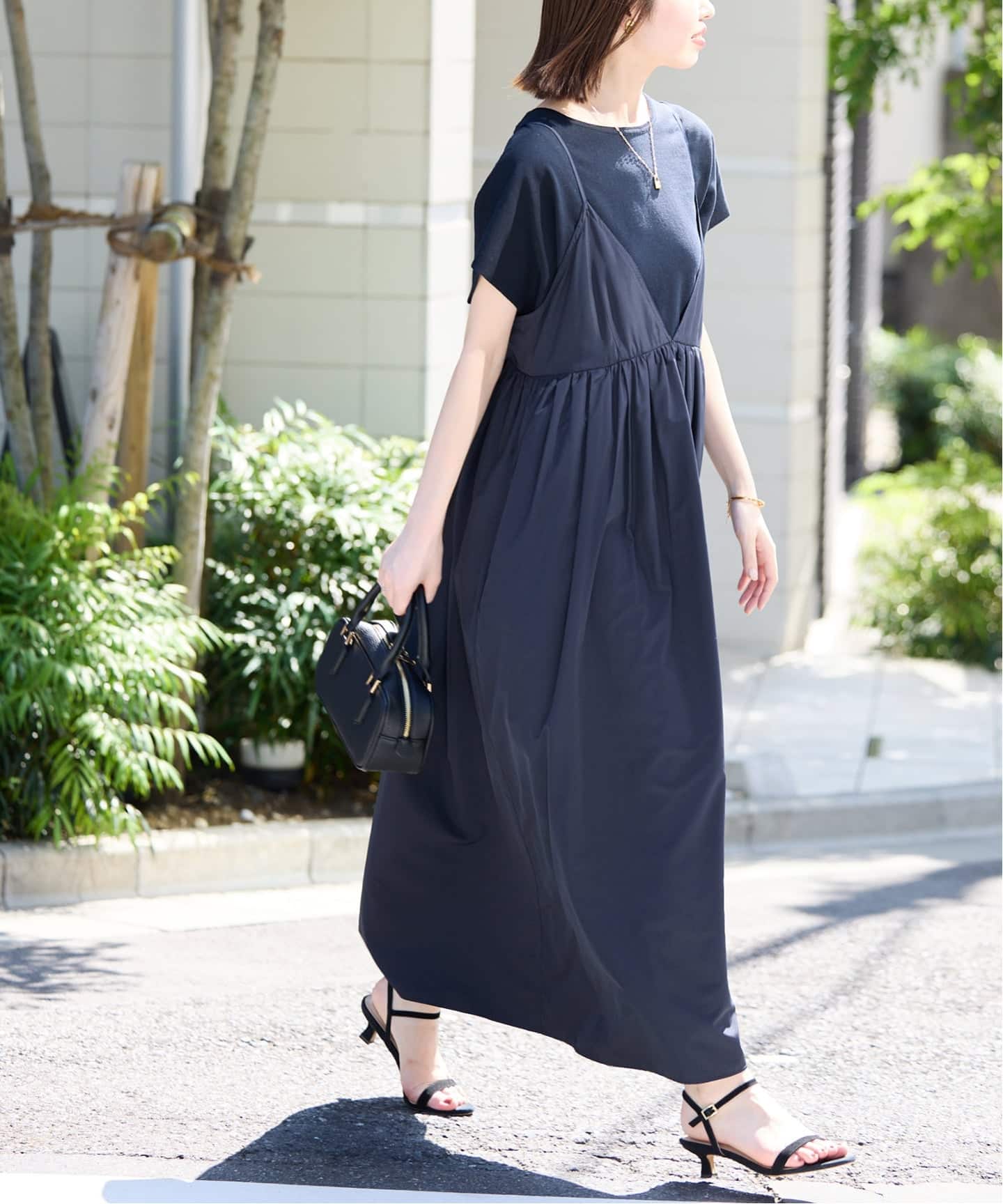 SLOBE IENA タフタギャザーキャミワンピース/36/ブラック SLOBE IENA｜《WEB限定/追加3予約》タフタギャザーキャミ