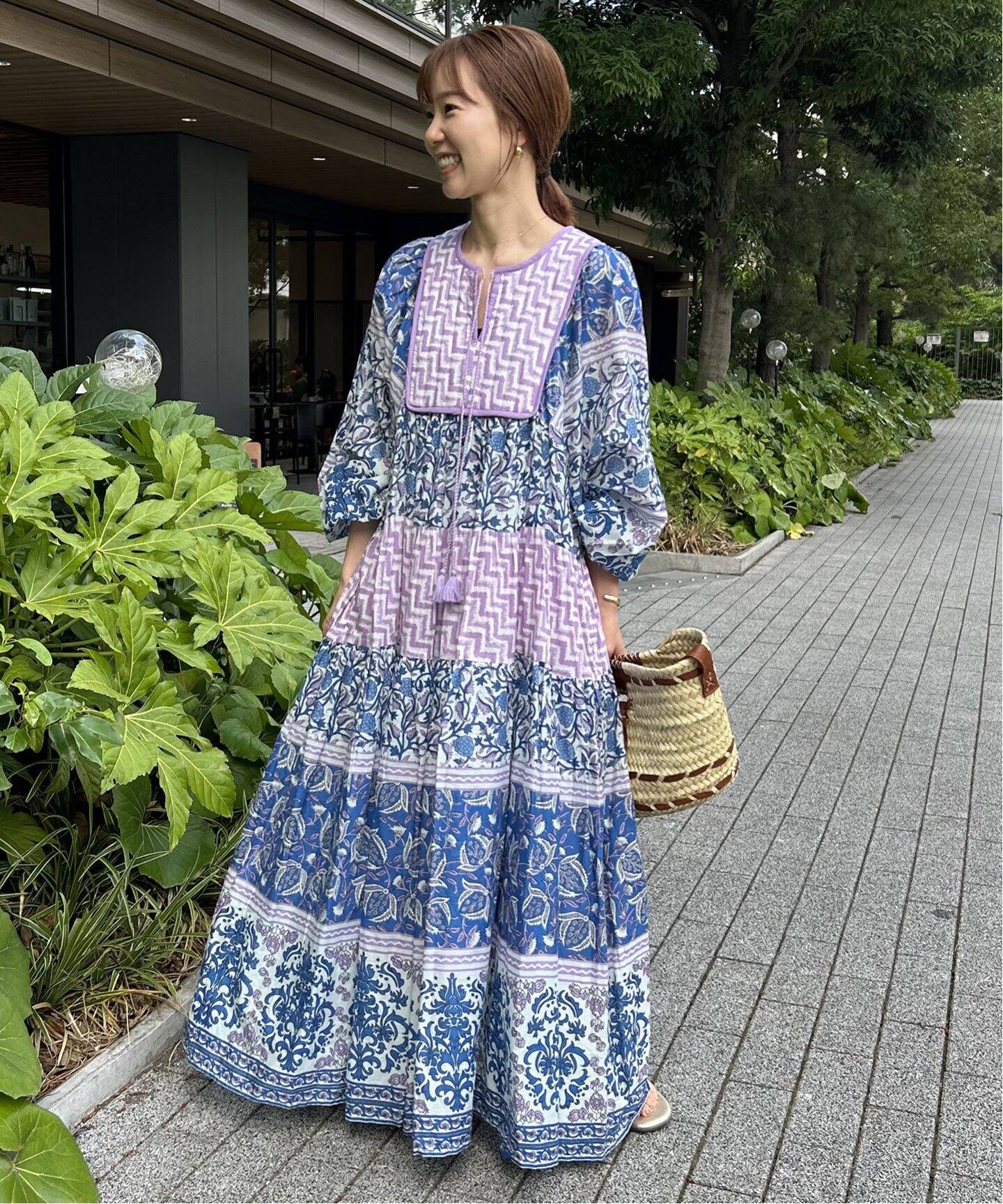 美品IENA✨インド綿ティアードワンピース インドパネルティアードワンピース（ワンピース）｜SLOBE IENA