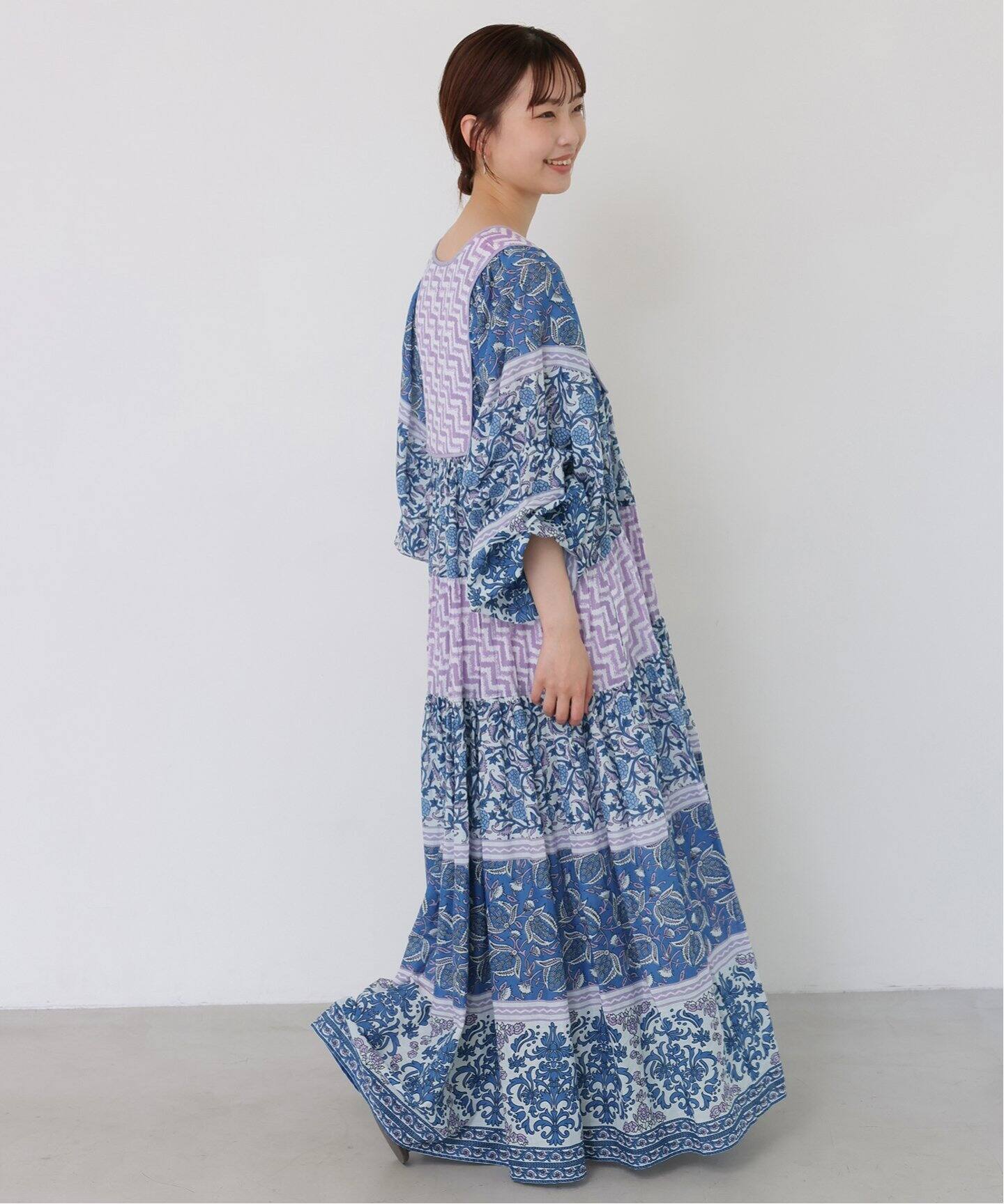 美品IENA✨インド綿ティアードワンピース インドパネルティアードワンピース（ワンピース）｜SLOBE IENA