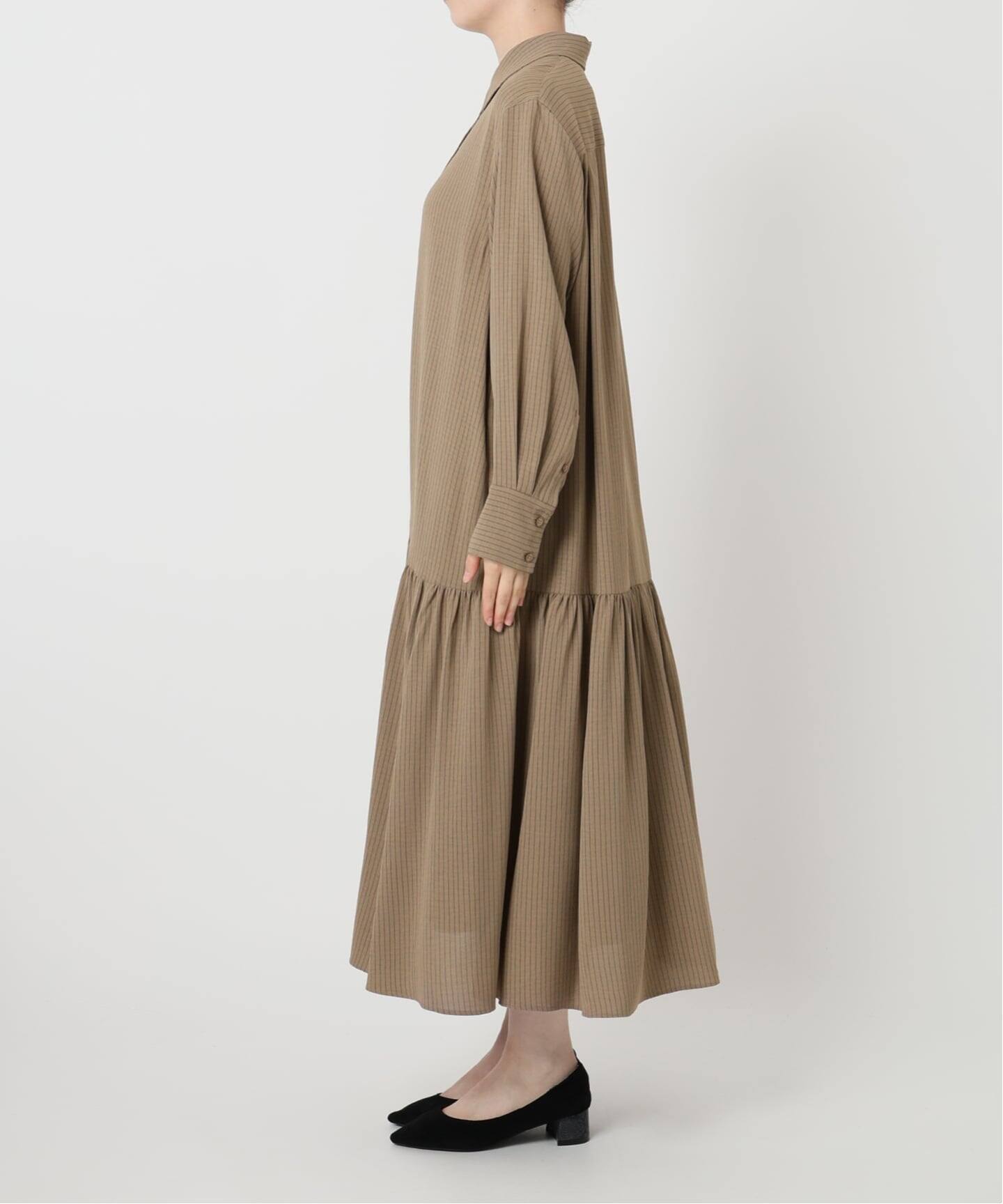 チョークストライプティアードシャツワンピース（ワンピース）｜SLOBE