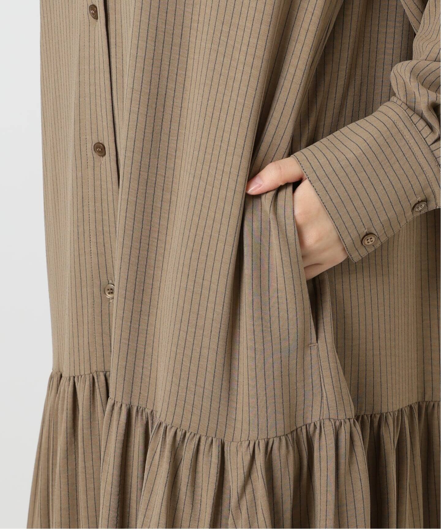 チョークストライプティアードシャツワンピース （ブラウン） ￥15,400 チョークストライプティアードシャツワンピース（ワンピース）｜SLOBE