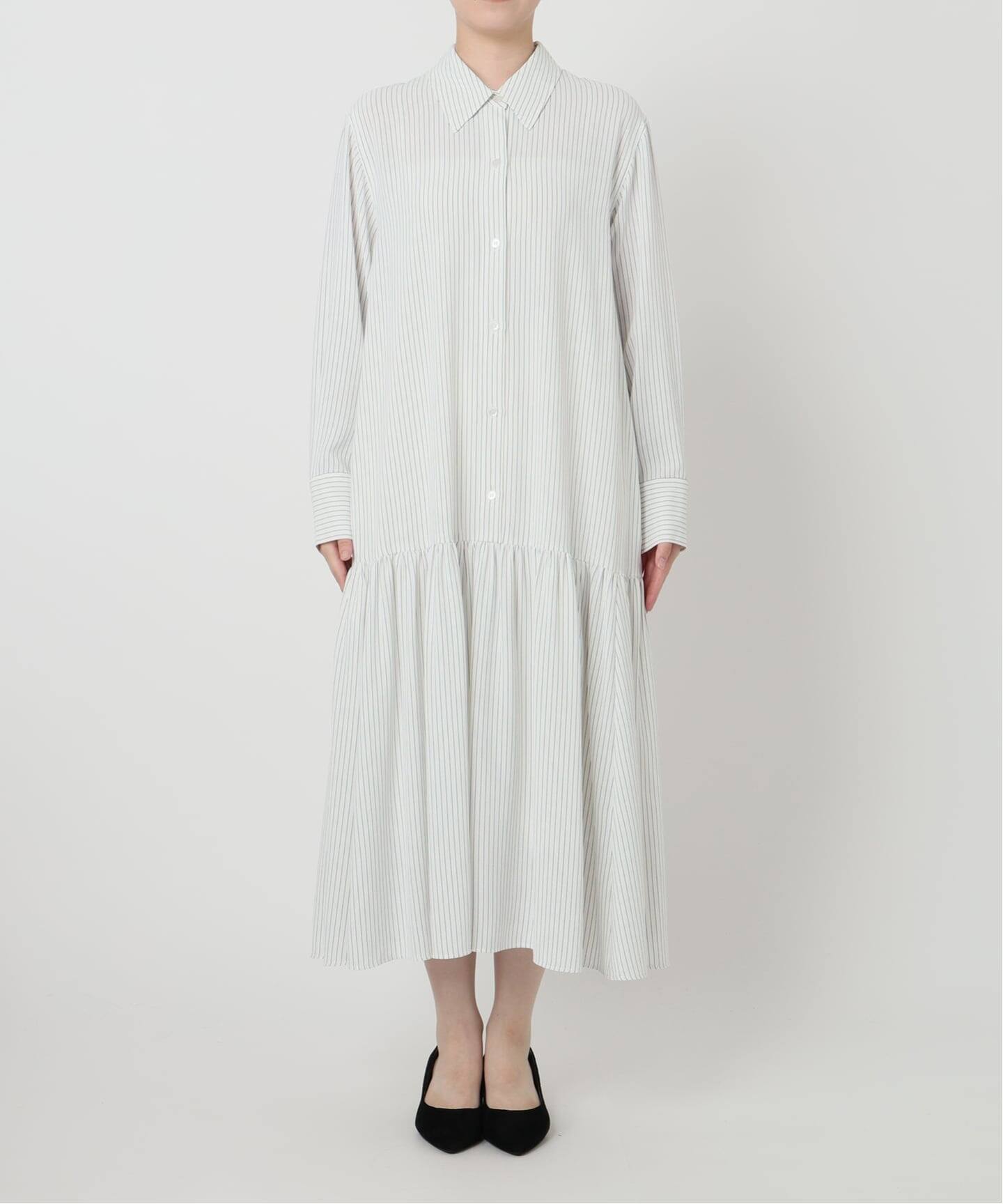 チョークストライプティアードシャツワンピース（ワンピース）｜SLOBE
