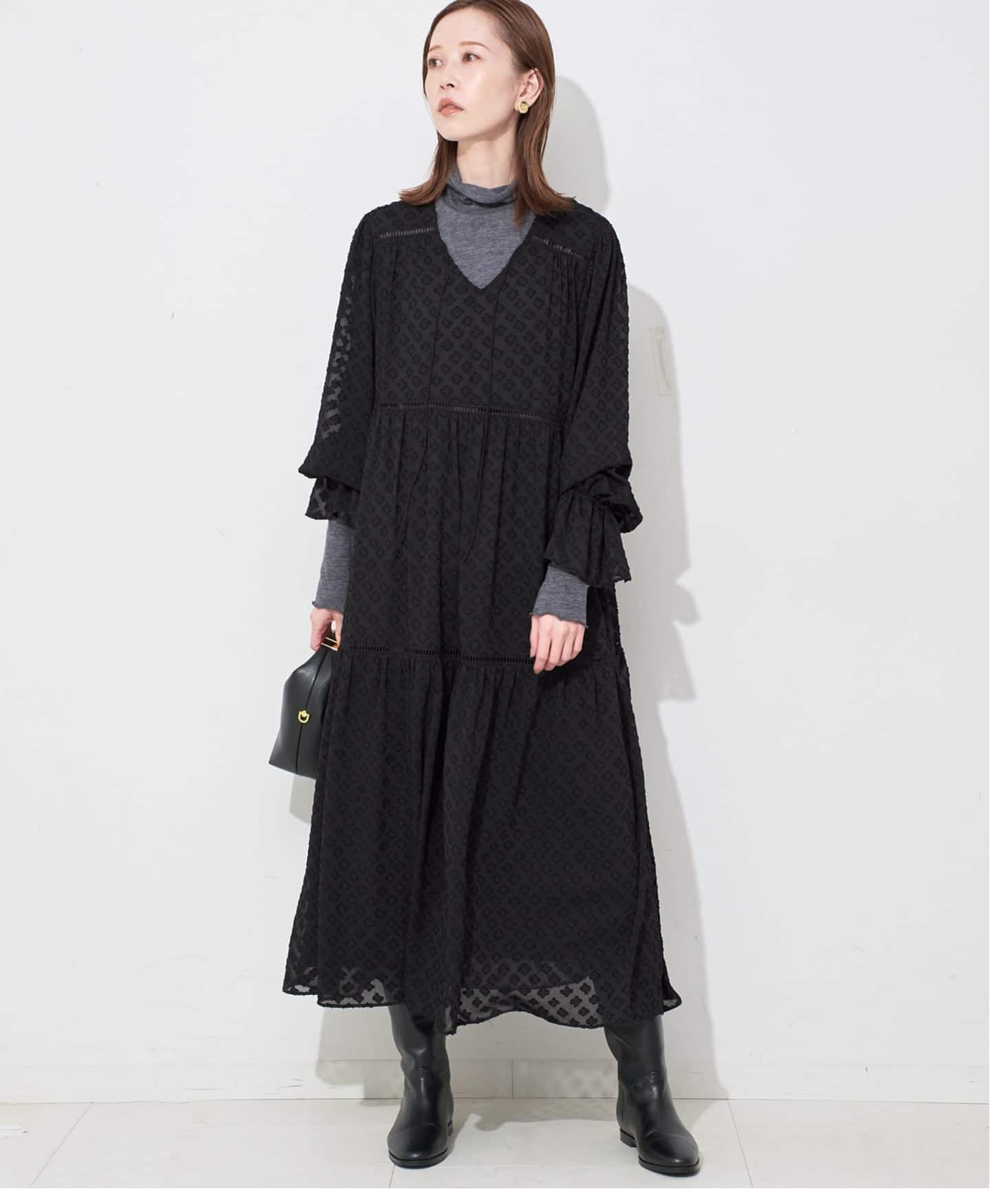 フラワージャガードギャザーワンピース（ワンピース）｜SLOBE IENA