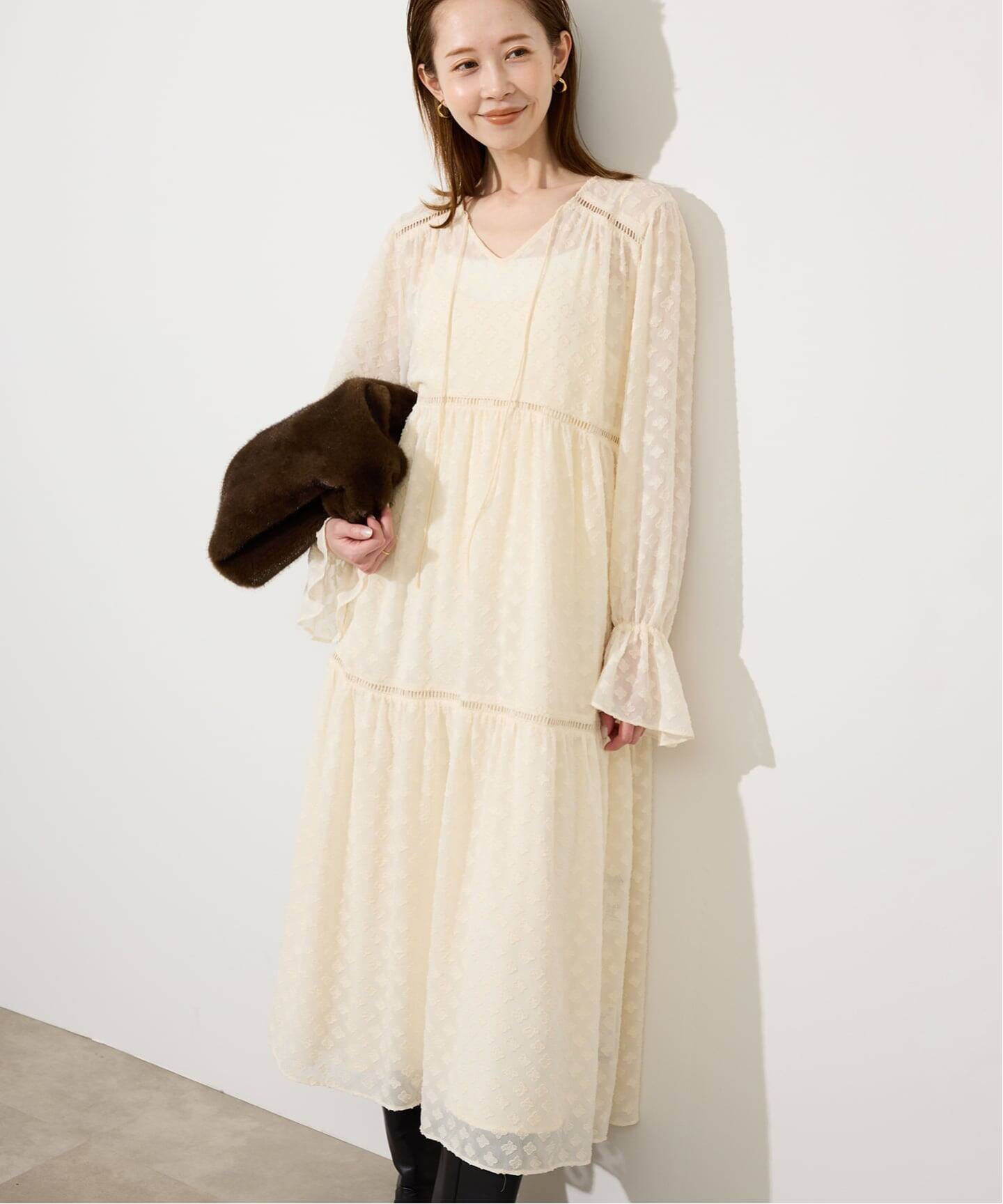 フラワージャガードギャザーワンピース（ワンピース）｜SLOBE IENA