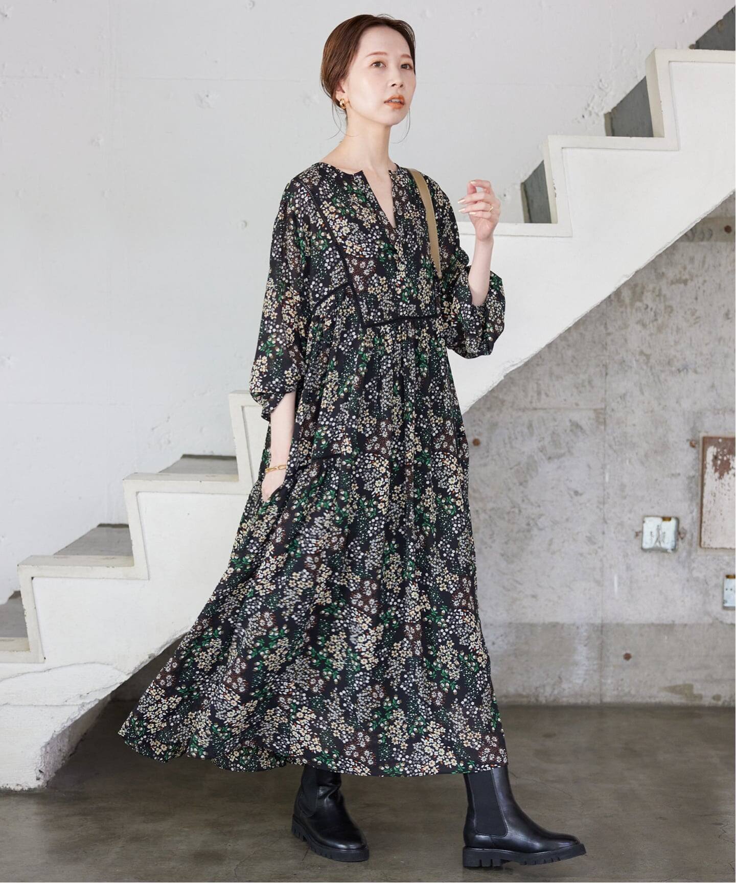 SLOBE IENA FLOWER PRINT ワンピース　フリーサイズ　24年 WEB限定/追加》FLOWER PRINT ワンピース（ワンピース）｜SLOBE IENA