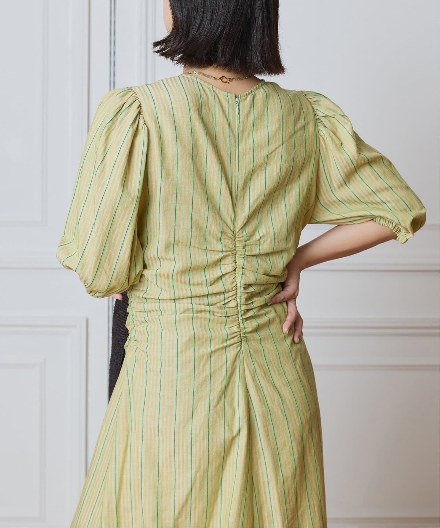 IENA LA BOUCLE ストライプギャザーワンピース（ワンピース）｜IENA