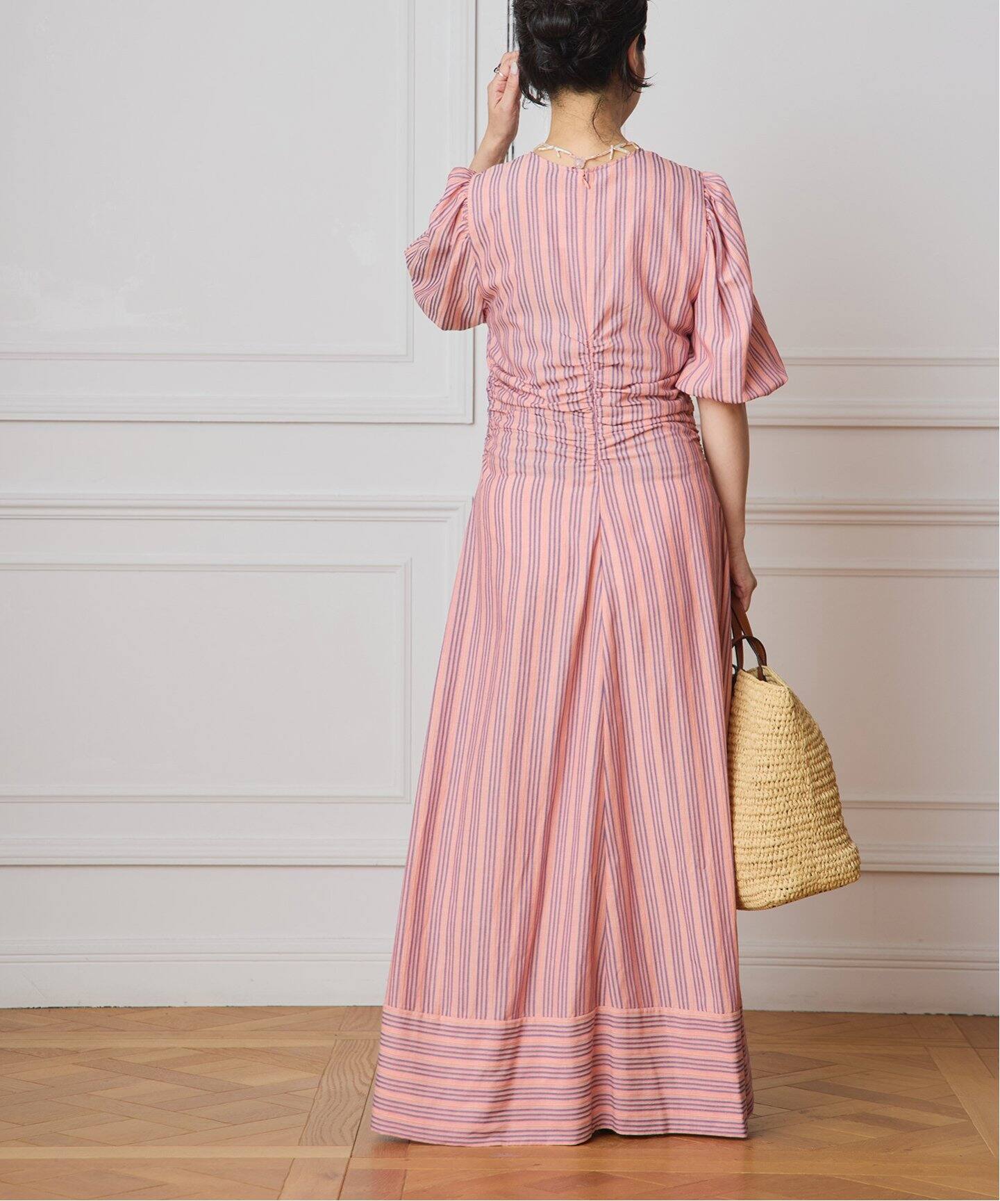IENA LA BOUCLE ストライプギャザーワンピース（ワンピース）｜IENA
