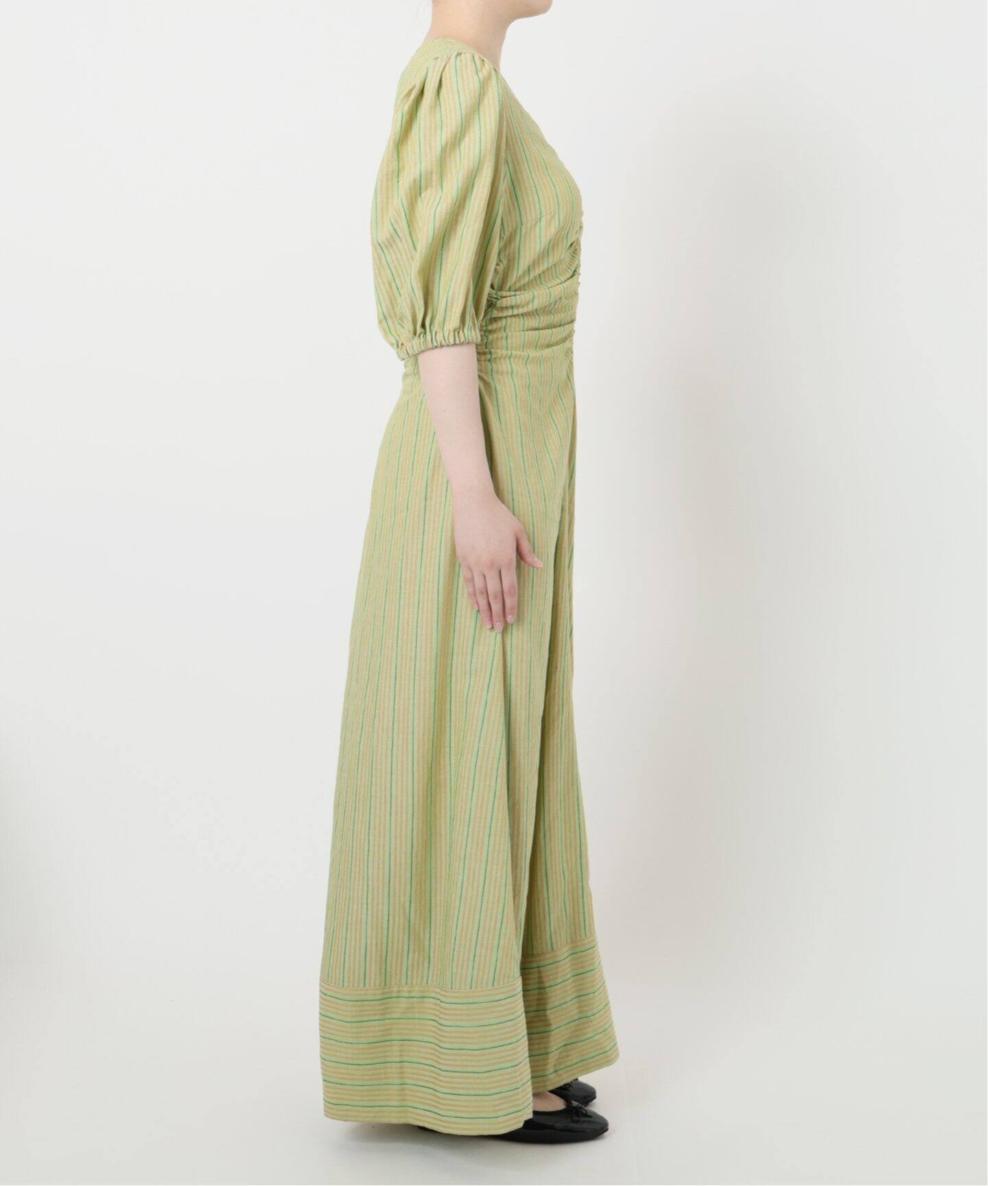 IENA LA BOUCLE ストライプギャザーワンピース（ワンピース