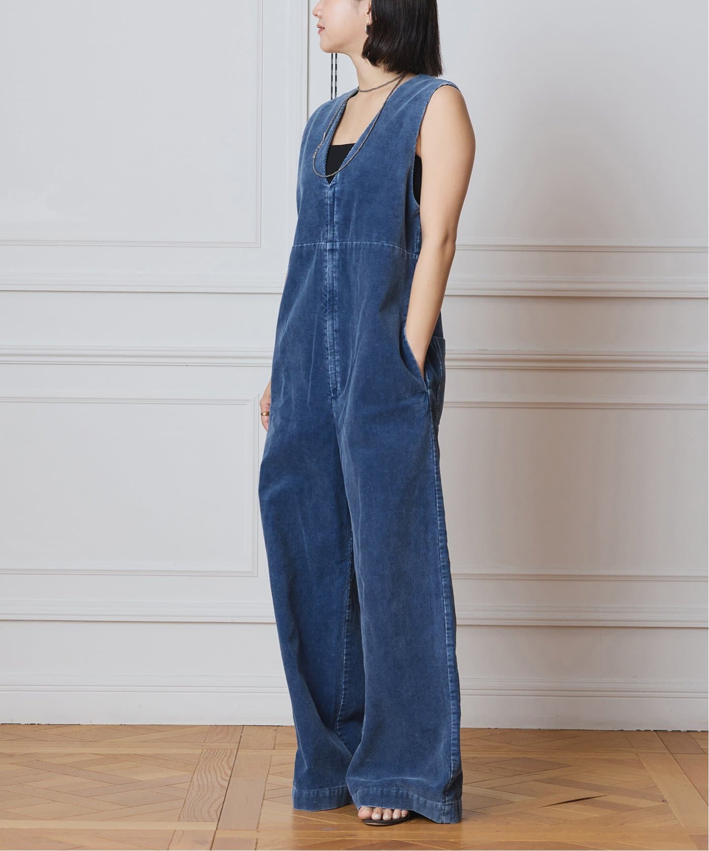 IENA LA BOUCLE インディゴコーデュロイオールインワン（つなぎ
