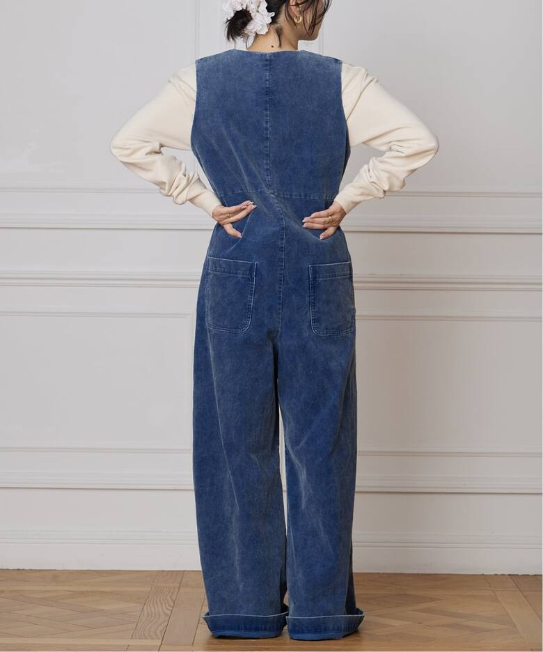 IENA LA BOUCLE インディゴコーデュロイオールインワン（つなぎ 