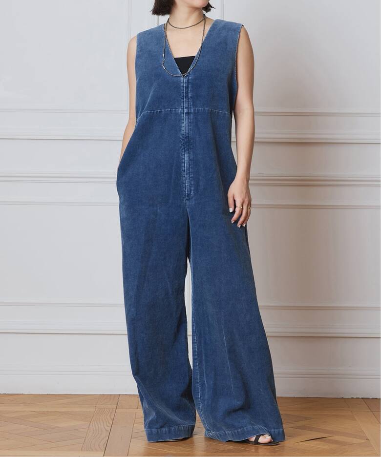 IENA LA BOUCLE インディゴコーデュロイオールインワン（つなぎ 