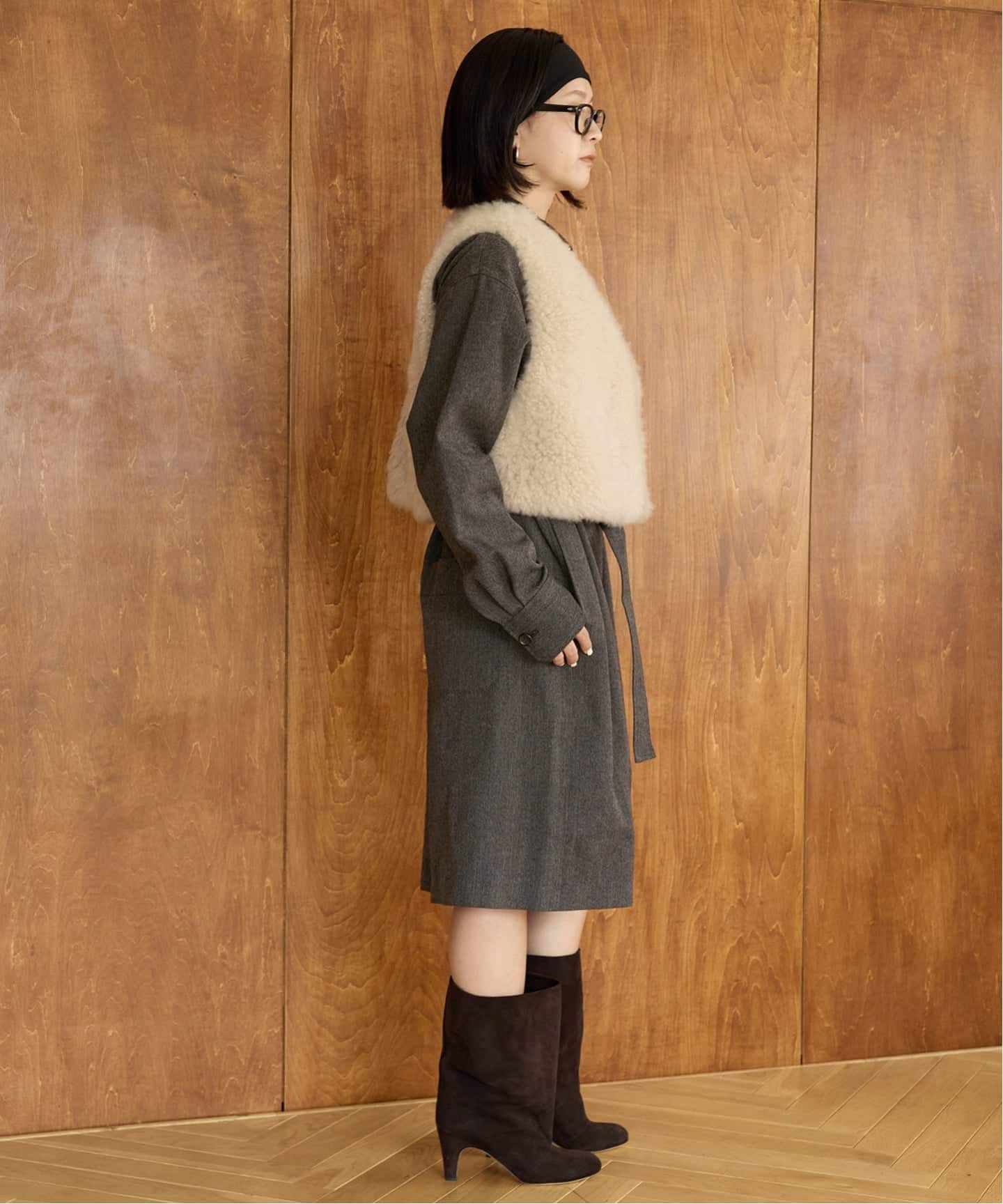 IENA LA BOUCLE メランジツィードハーフオールインワン（つなぎ