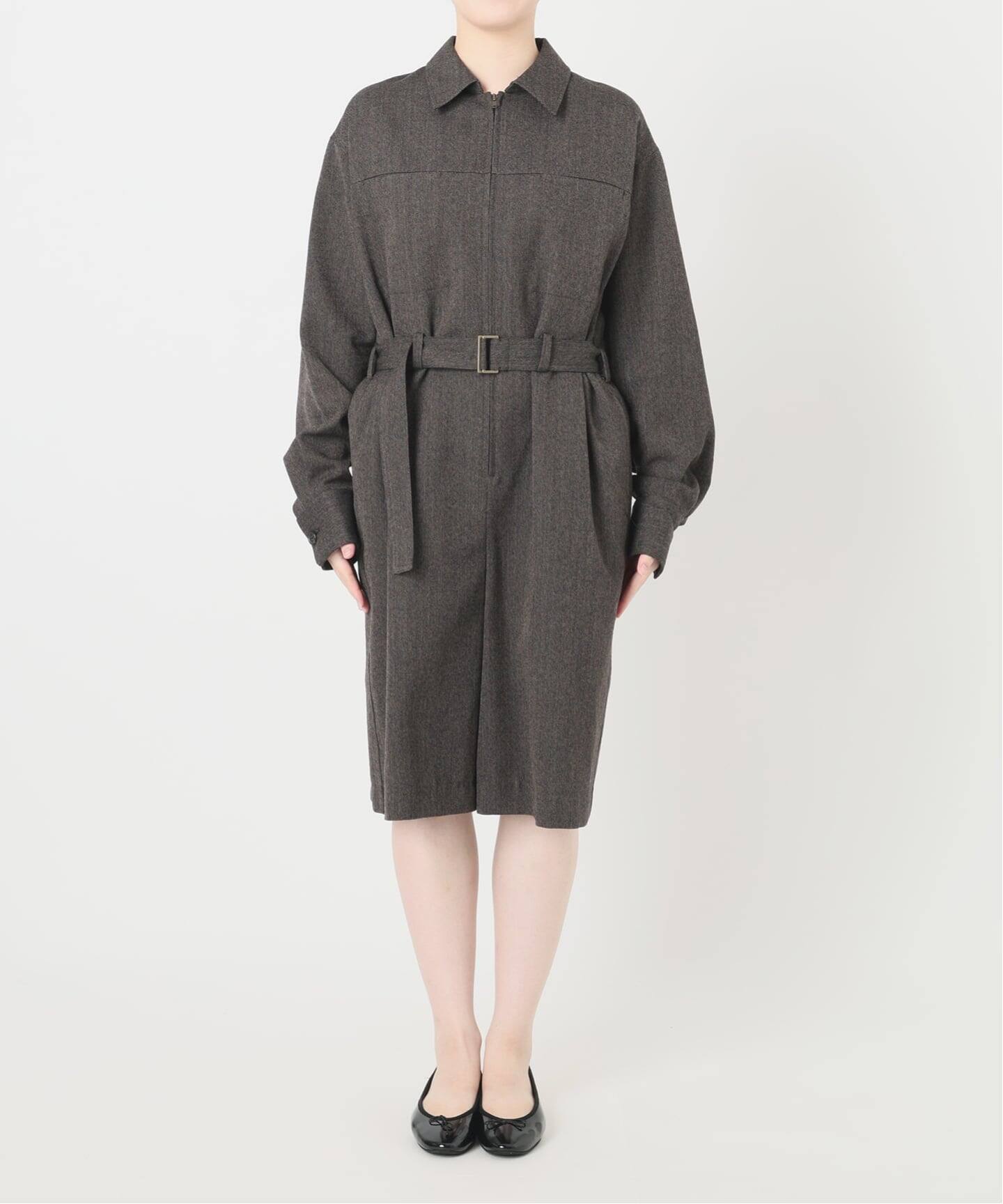 IENA LA BOUCLE メランジツィードハーフオールインワン（つなぎ