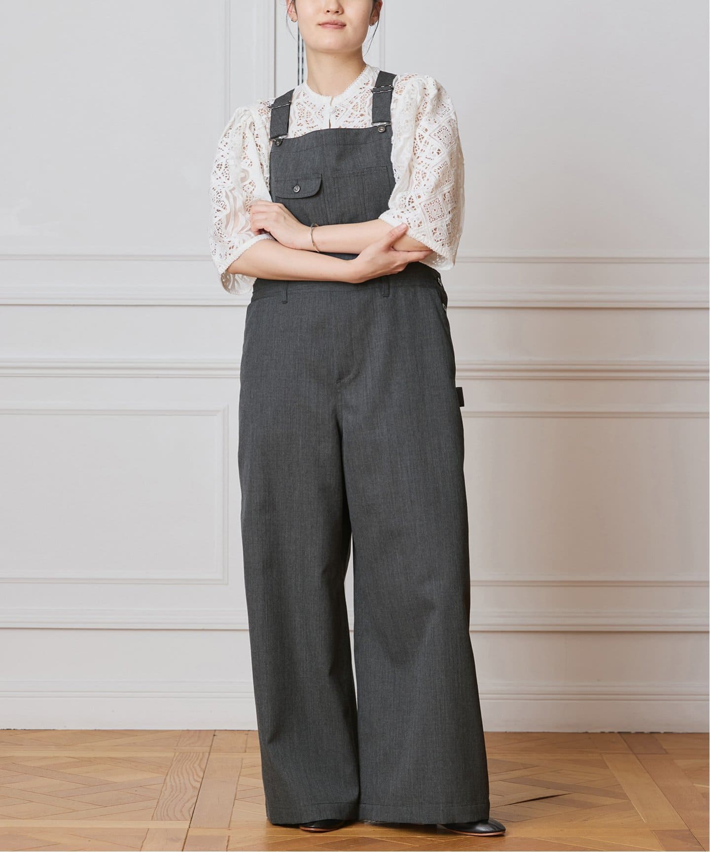 IENA LA BOUCLE ウールツイルオーバーオール（サロペット