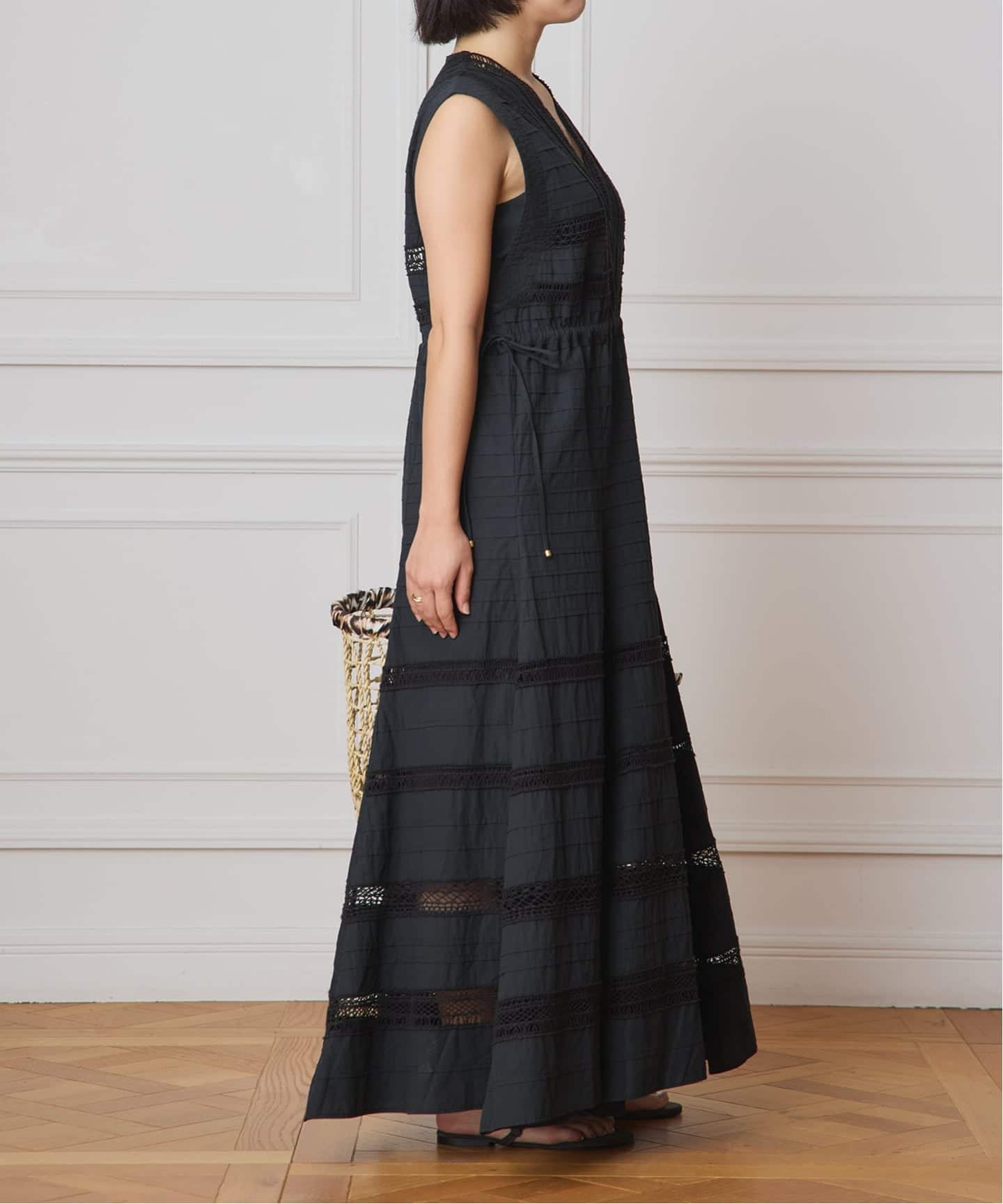 IENA LA BOUCLE cotton ラインレースワンピース（ワンピース
