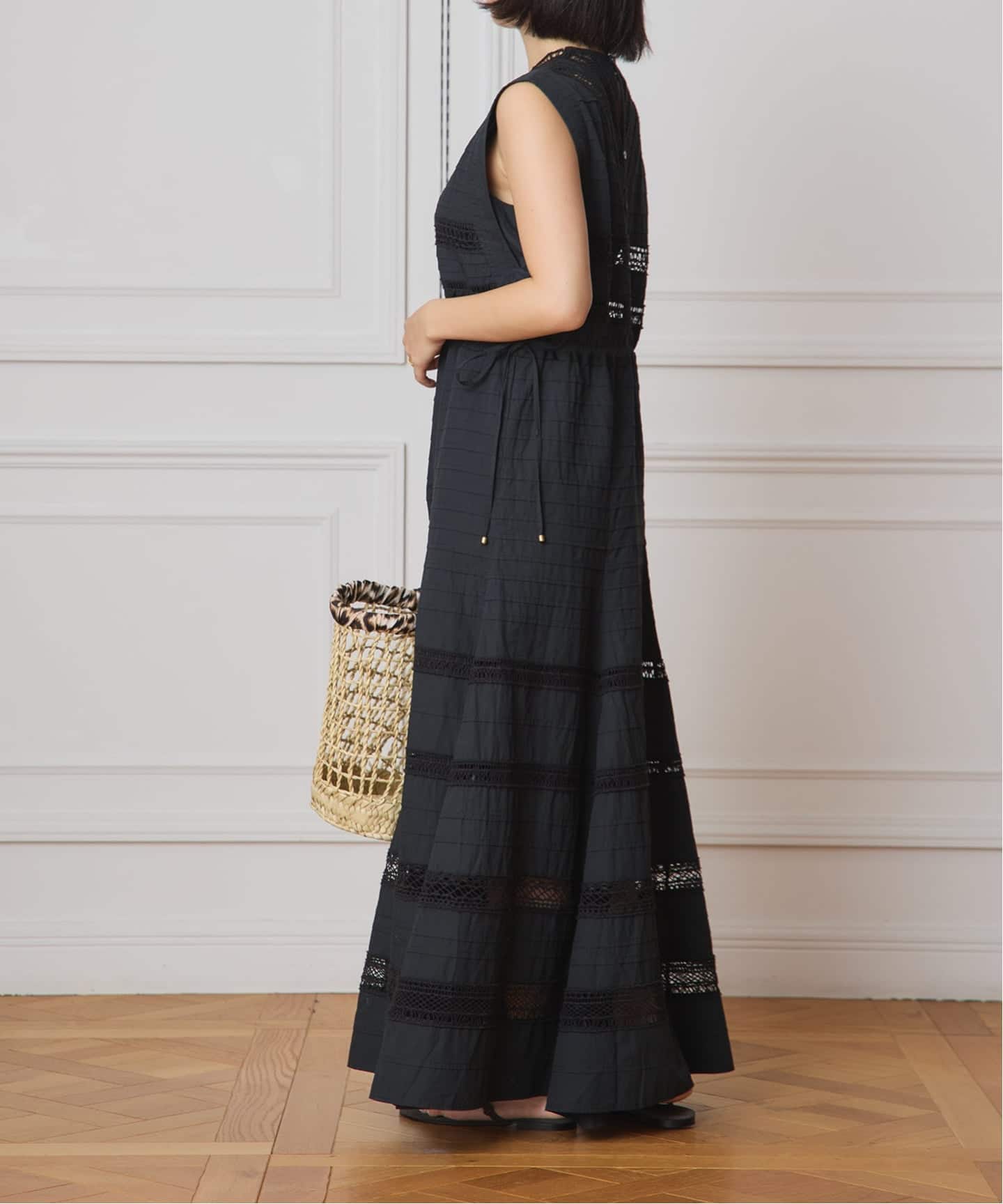 IENA LA BOUCLE cotton ラインレースワンピース（ワンピース