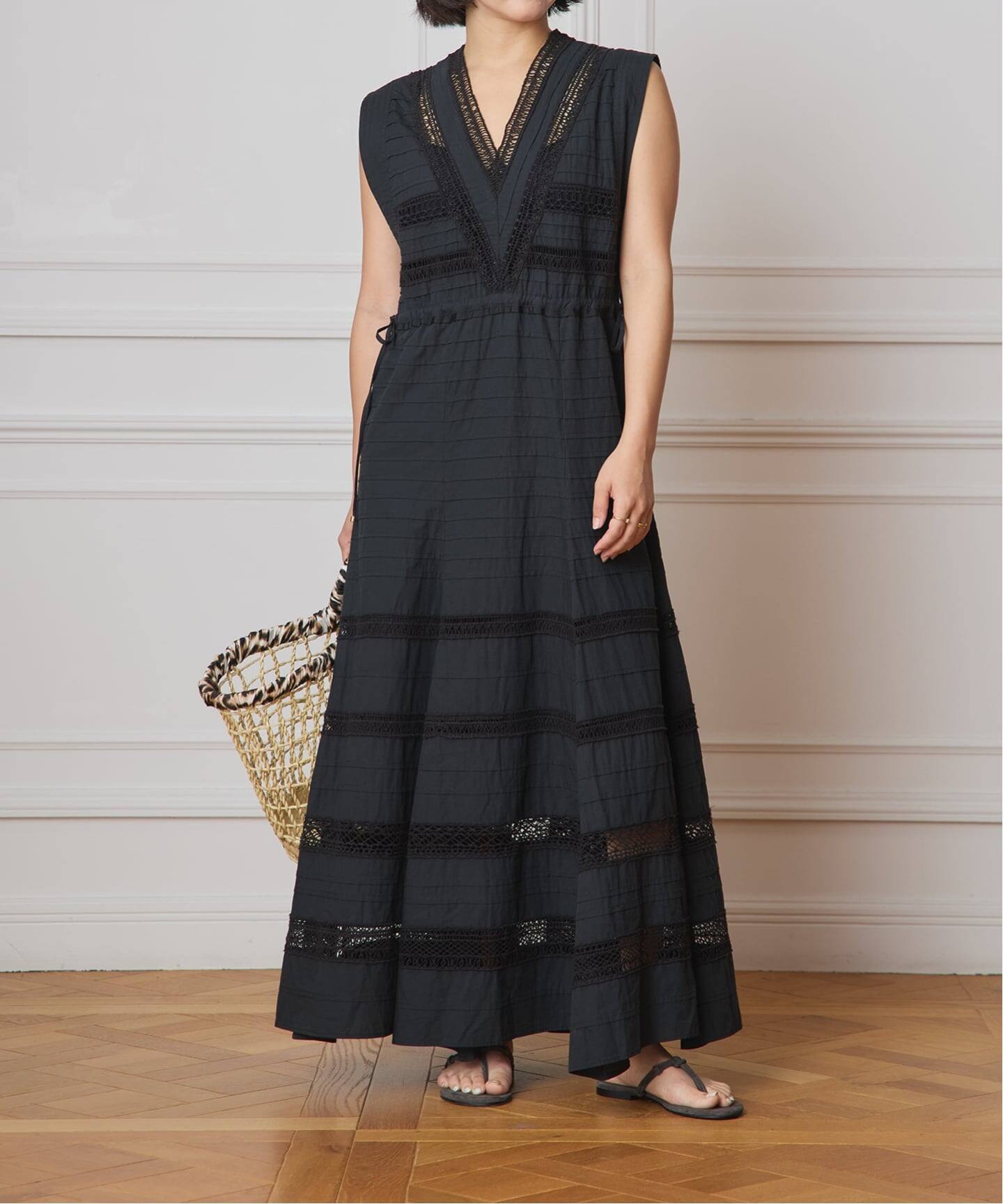 IENA LA BOUCLE cotton ラインレースワンピース（ワンピース