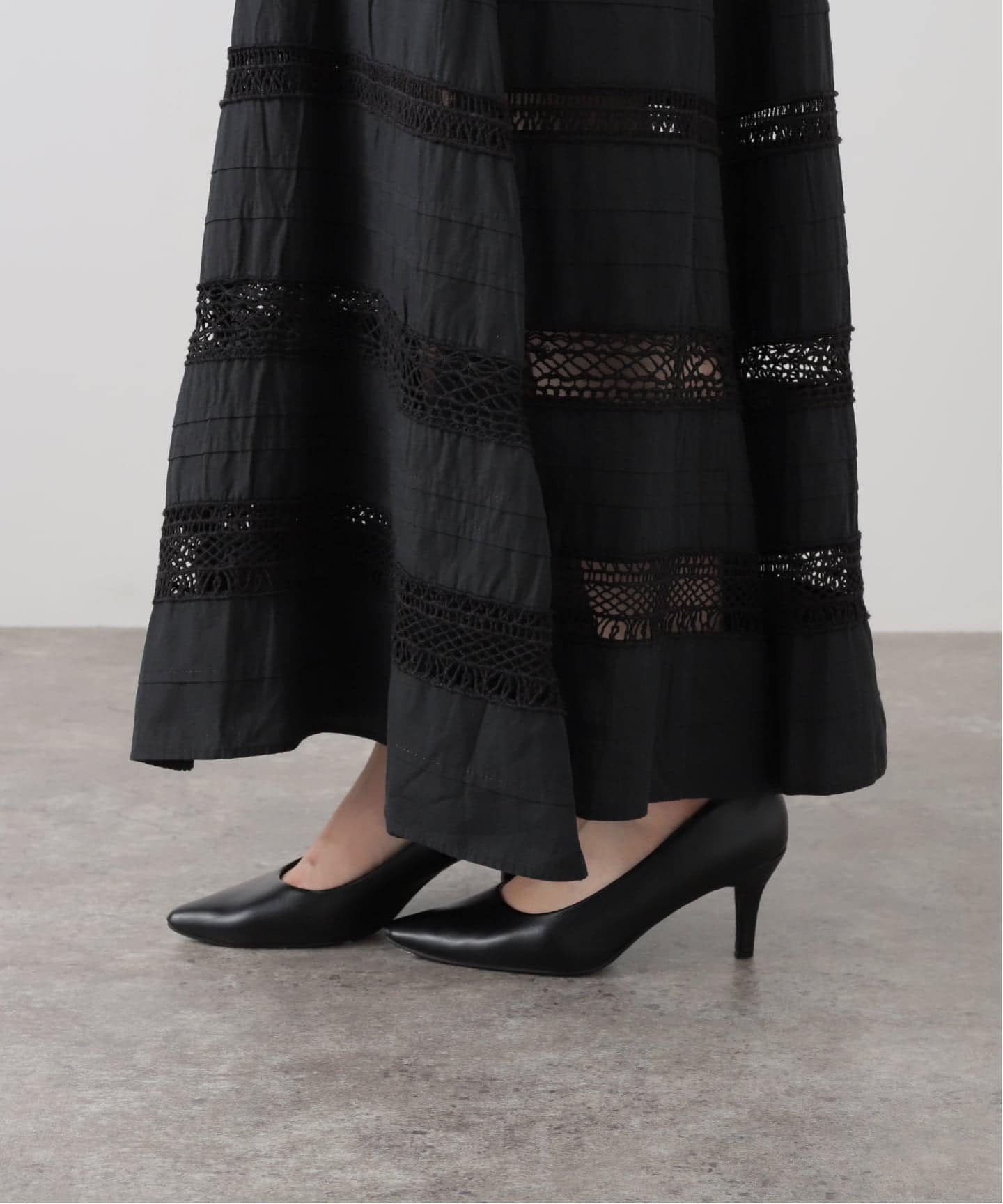 IENA LA BOUCLE cotton ラインレースワンピース（ワンピース