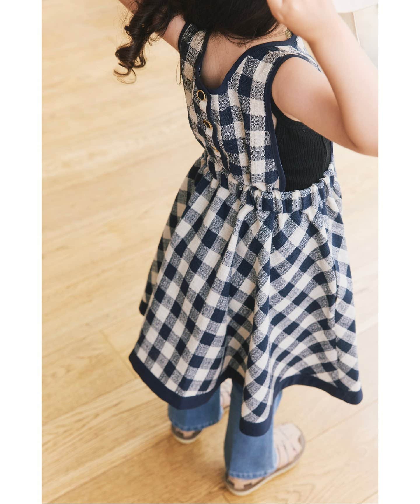 IENA ENFANT 黒チェック柄ロンパース  スタイ　セット IENA ENFANT 黒チェック柄ロンパース スタイ セット