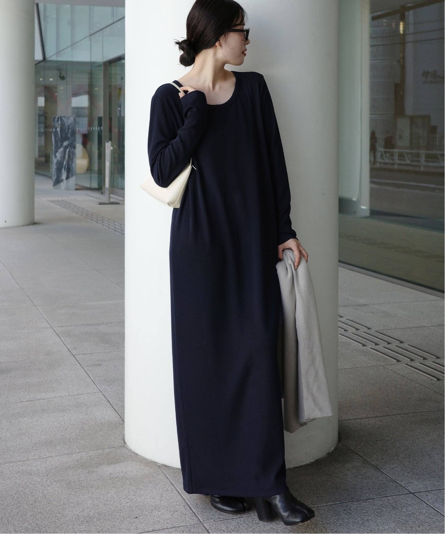 plage プラージュ　Rib ロングスリーブ ワンピース　38 ブラック Rib ロングスリーブ ワンピース（ワンピース）｜Plage