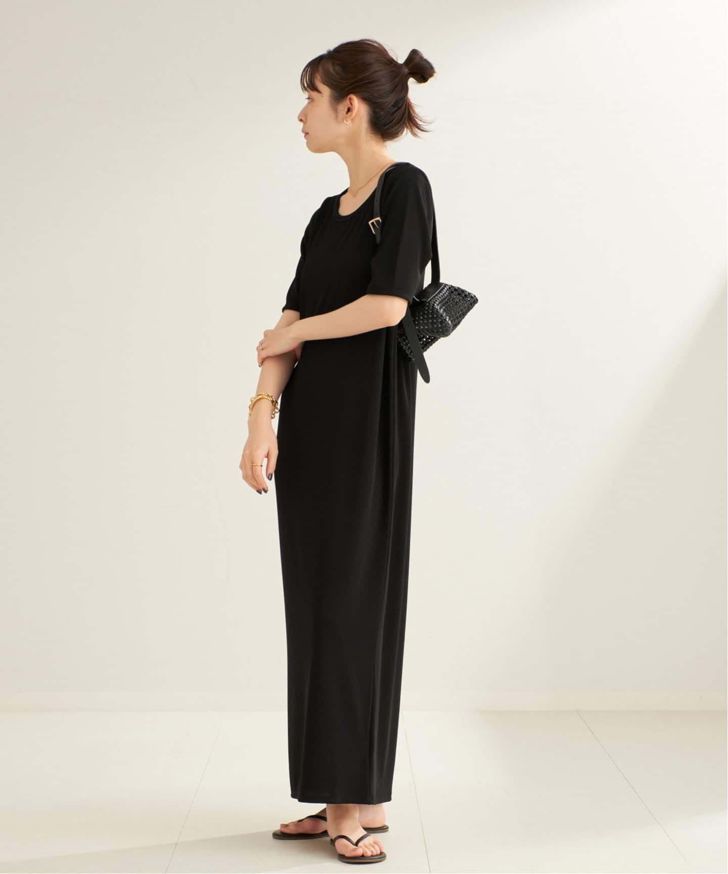 【美品】Plage Ribハーフスリーブワンピース ブラック 36 Plage Rib ハーフスリーブ ワンピース36