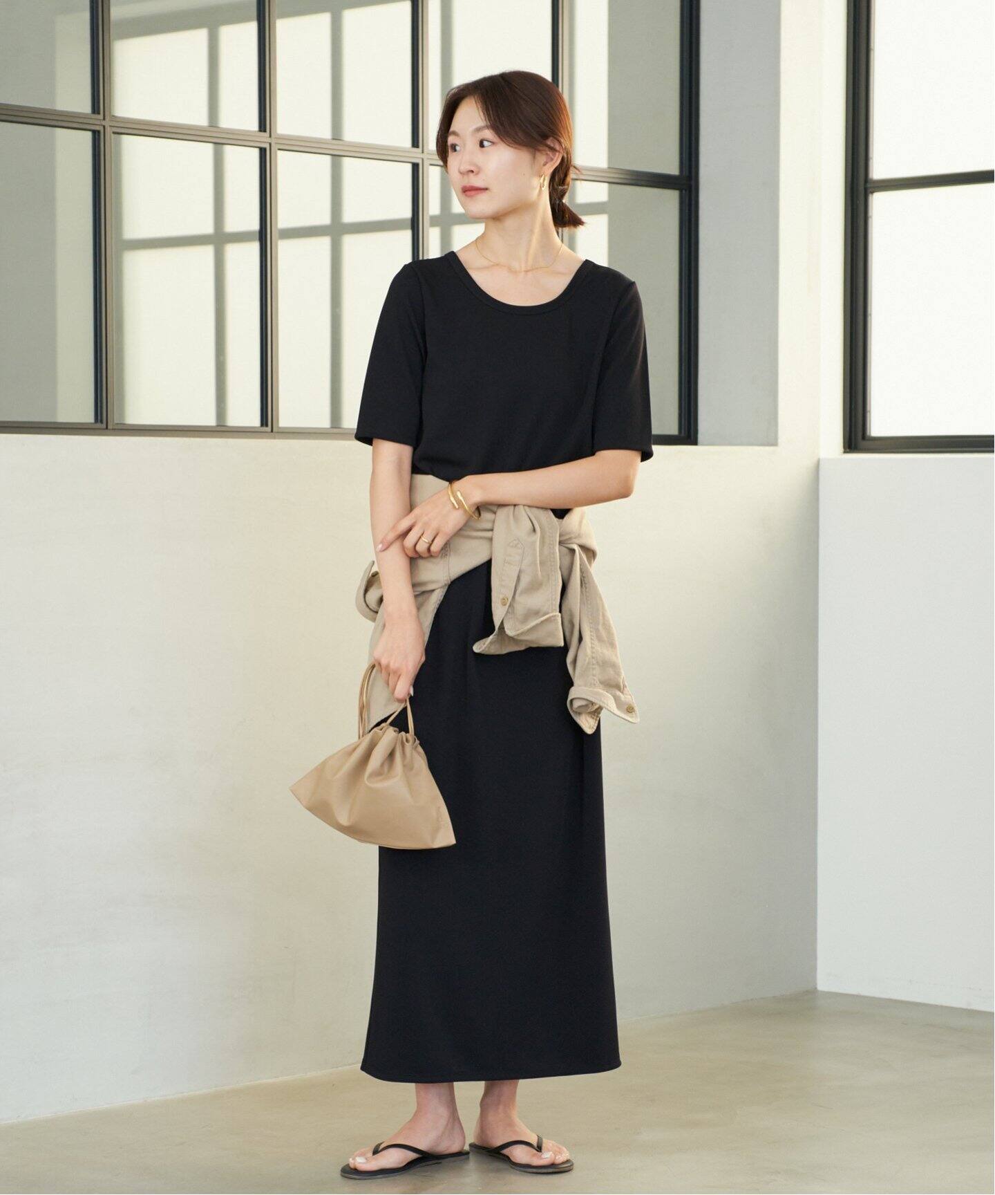 plageプラージュ　リネンスリーブレスワンピース　ノースリーブ　黒　ロング plage（プラージュ）の「スリーブレス スキッパーワンピース
