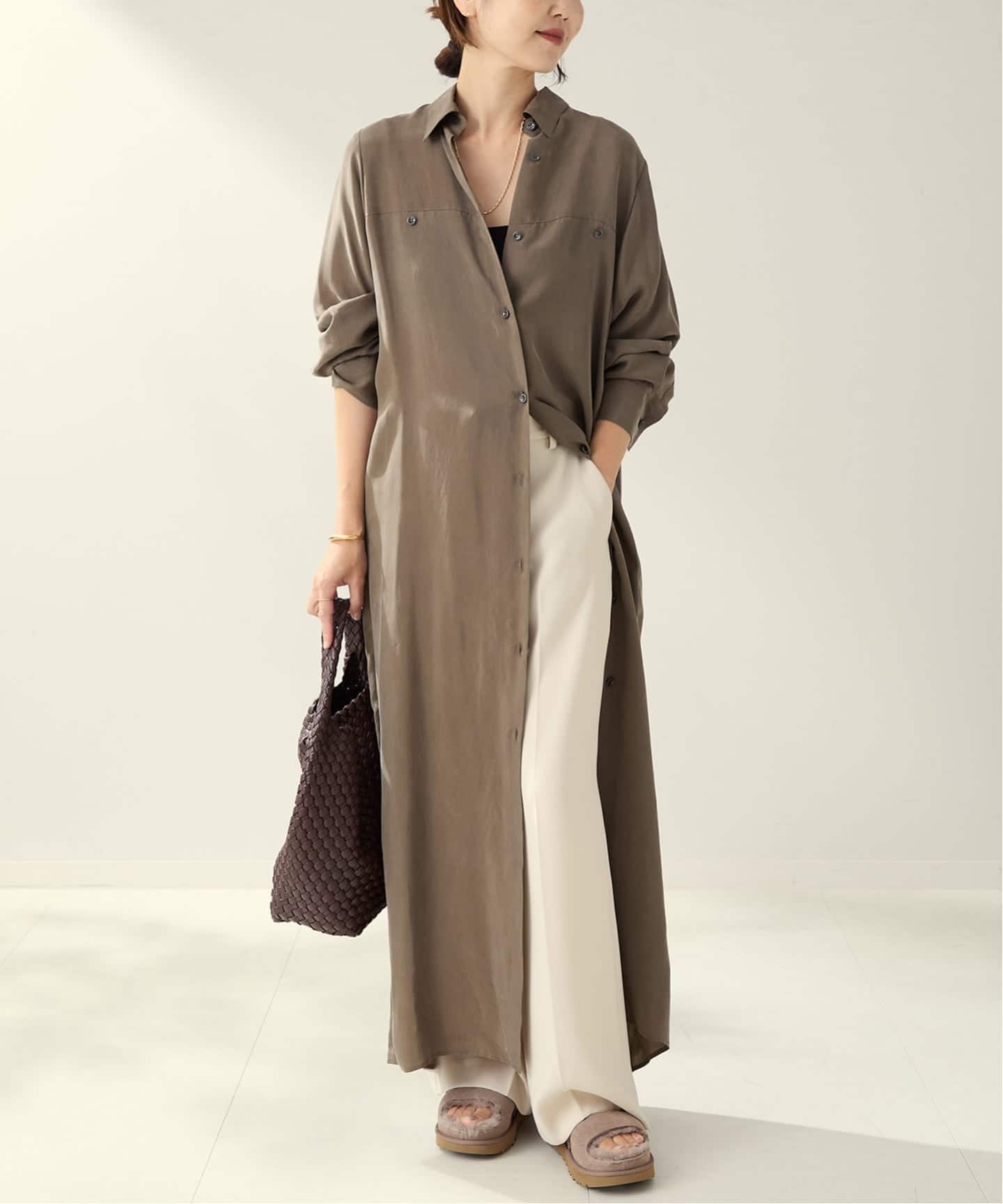 美品 プラージュ R’IAM Vネック シャツ ワンピース ホワイト 38 plage（プラージュ）の「【R'IAM】 Vネック シャツ ワンピース