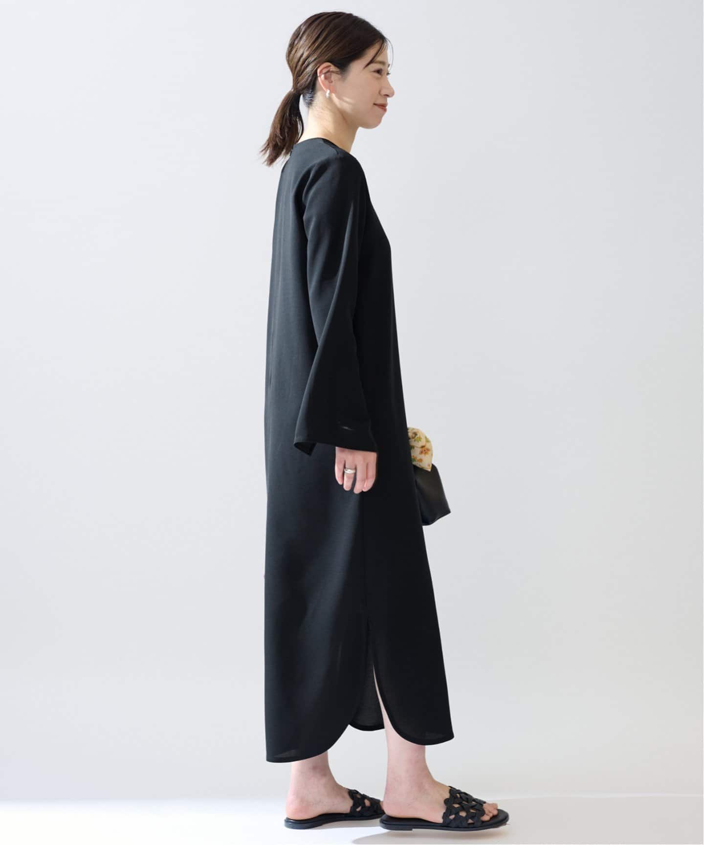 人気✨VERMEIL par iena キーネックワンピース マキシ丈 黒 RELA*ION キーネックロングワンピース（ワンピース）｜VERMEIL
