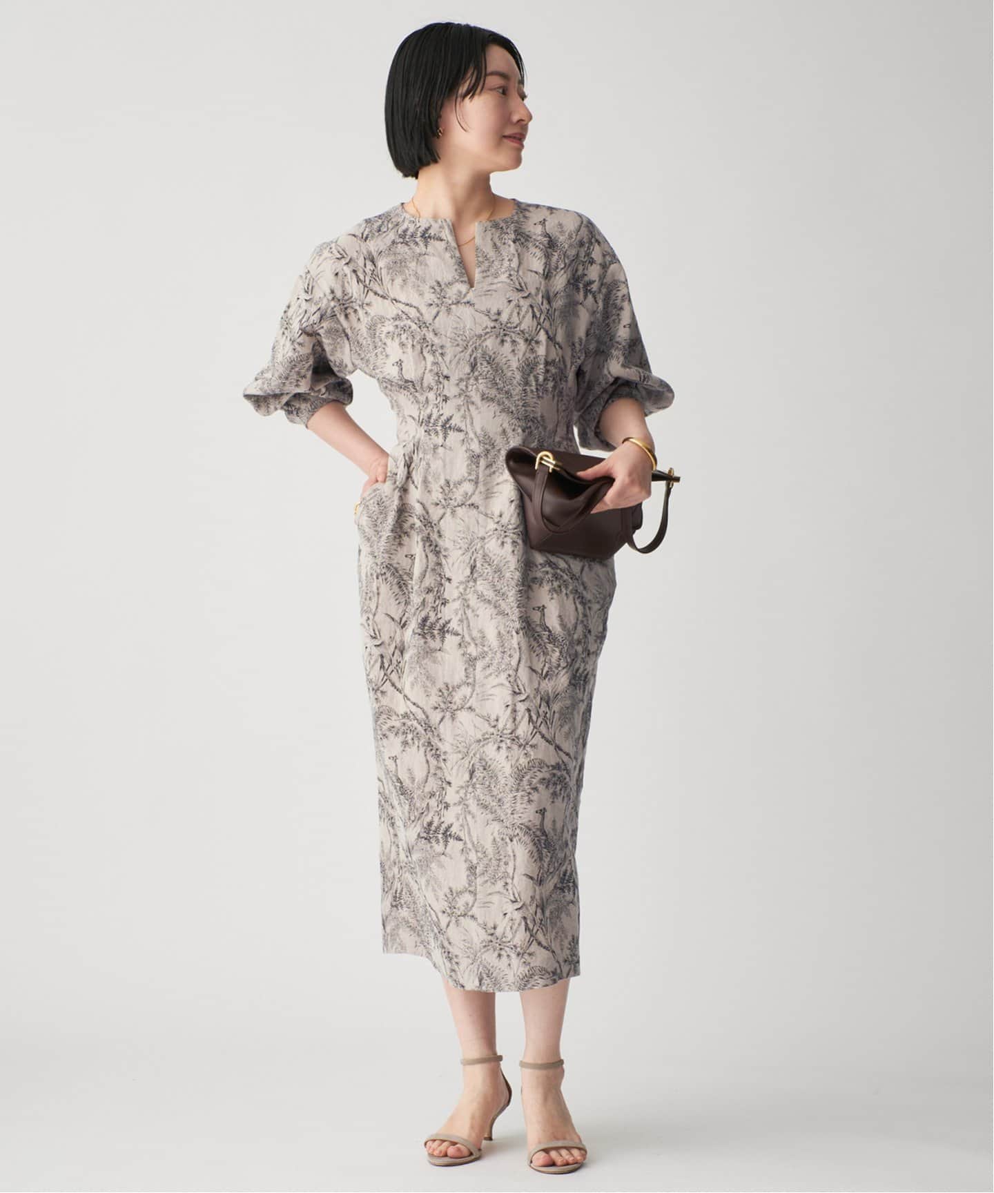 リネンプリントウエストシェイプワンピース（ワンピース）｜VERMEIL