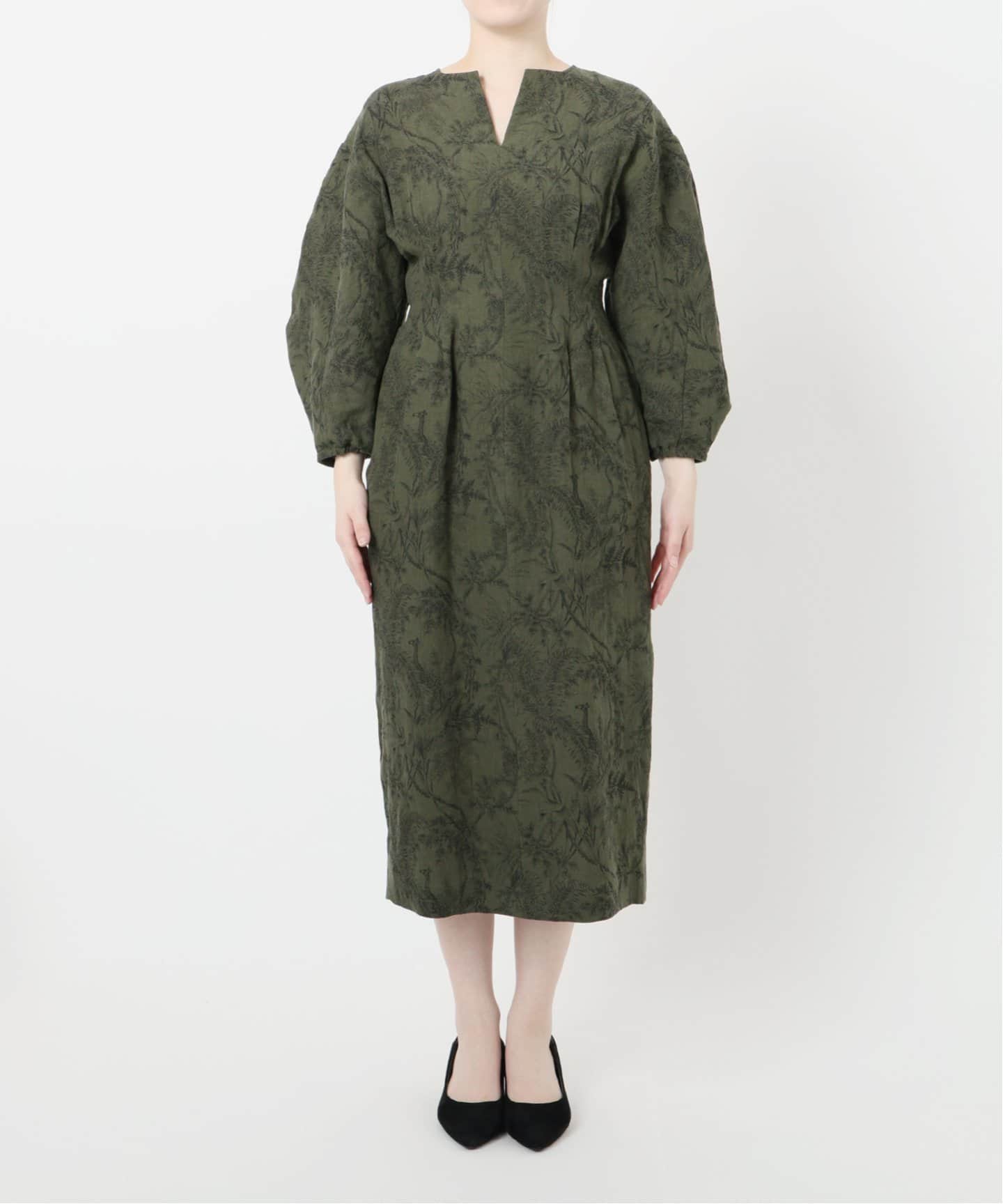 リネンプリントウエストシェイプワンピース（ワンピース）｜VERMEIL