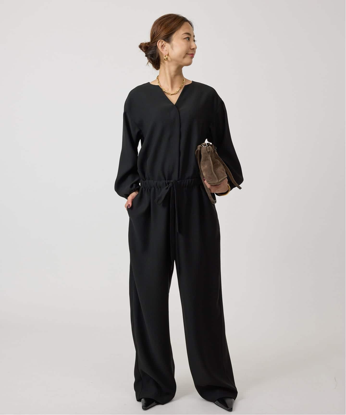 予約》バックサテンジョーゼットオールインワン（つなぎ